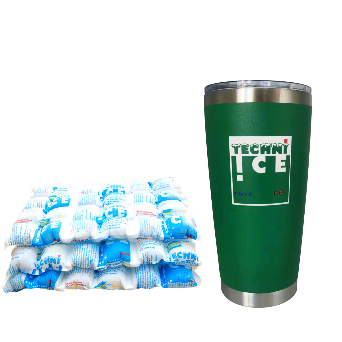 Techni Ice 600ml (20 oz.) Tumbler Emerald Stainless Steel 6 Years Warranty + 3 Techni Ice Reusable Dry Ice Packs *FRESH STOCK JUST ARRIVED