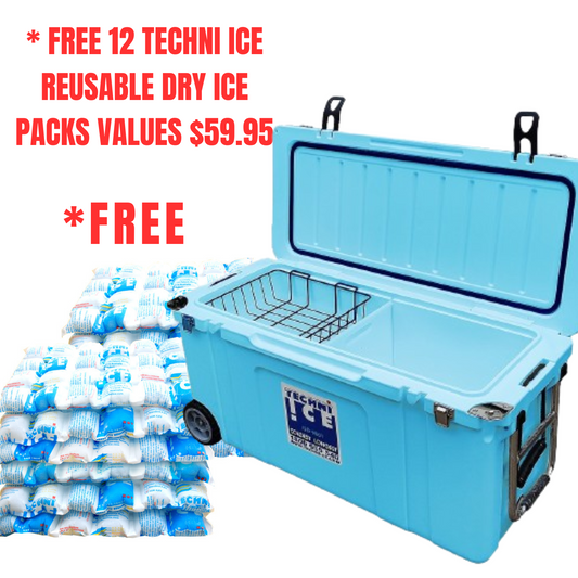 Techni Ice Signature Hardcore Icebox 75L Light Blue Wheels *PREORDER FOR JUNE DISPATCH *FREE 12 REUSABLE DRY ICE PACKS VALUES $59.95