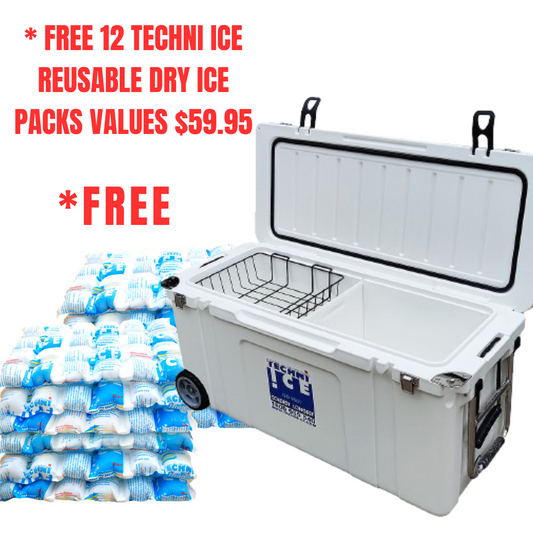 Techni Ice Signature Hardcore Icebox 75L White with Wheels *PREORDER FOR JUNE DISPATCH *FREE 12 REUSABLE DRY ICE PACKS VALUES $59.95