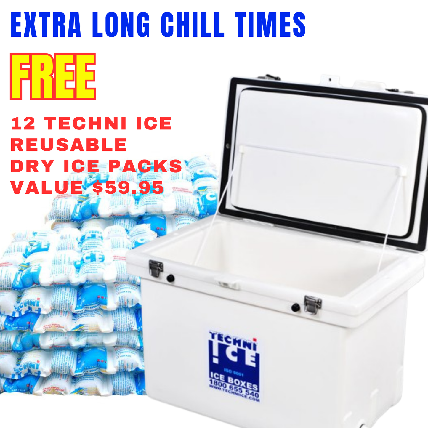 Techni Ice Classic Ice box 120L White *FREE 12 REUSABLE DRY ICE PACKS VALUES $59.95 * PRE-ORDER FOR MID TO END MAY DISPATCH
