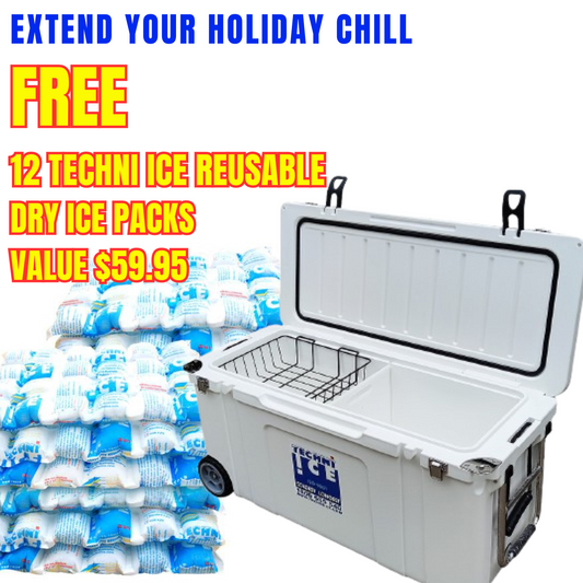Techni Ice Signature Hardcore Ice box 120L White Wheels *FREE 12 REUSABLE DRY ICE PACKS VALUES $59.95 *FRESH STOCKS JUST ARRIVED