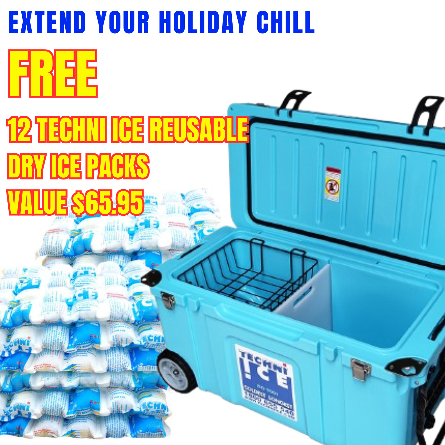Techni Ice Signature Hardcore Ice box 120L Light Blue Wheels *FREE 12