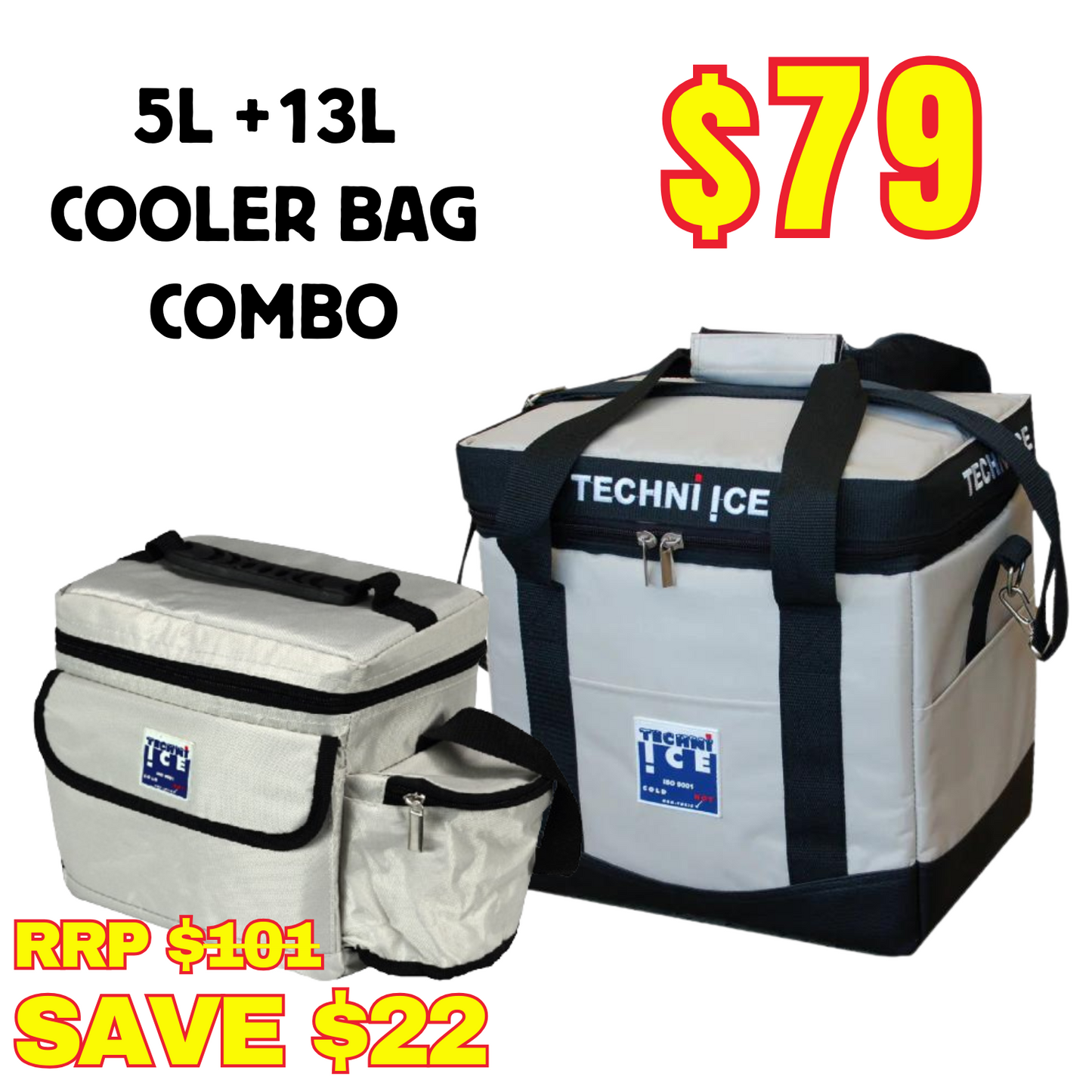 5L + 13L Techni Ice High Performance Cooler Bag Combo - Grey *FRESH STOCK JUST ARRIVED