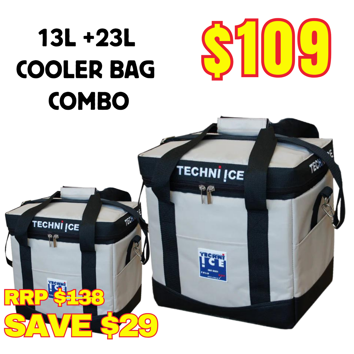 13L + 23L Techni Ice High Performance Cooler Bag Combo - Grey * FRESH STOCK JUST ARRIVED