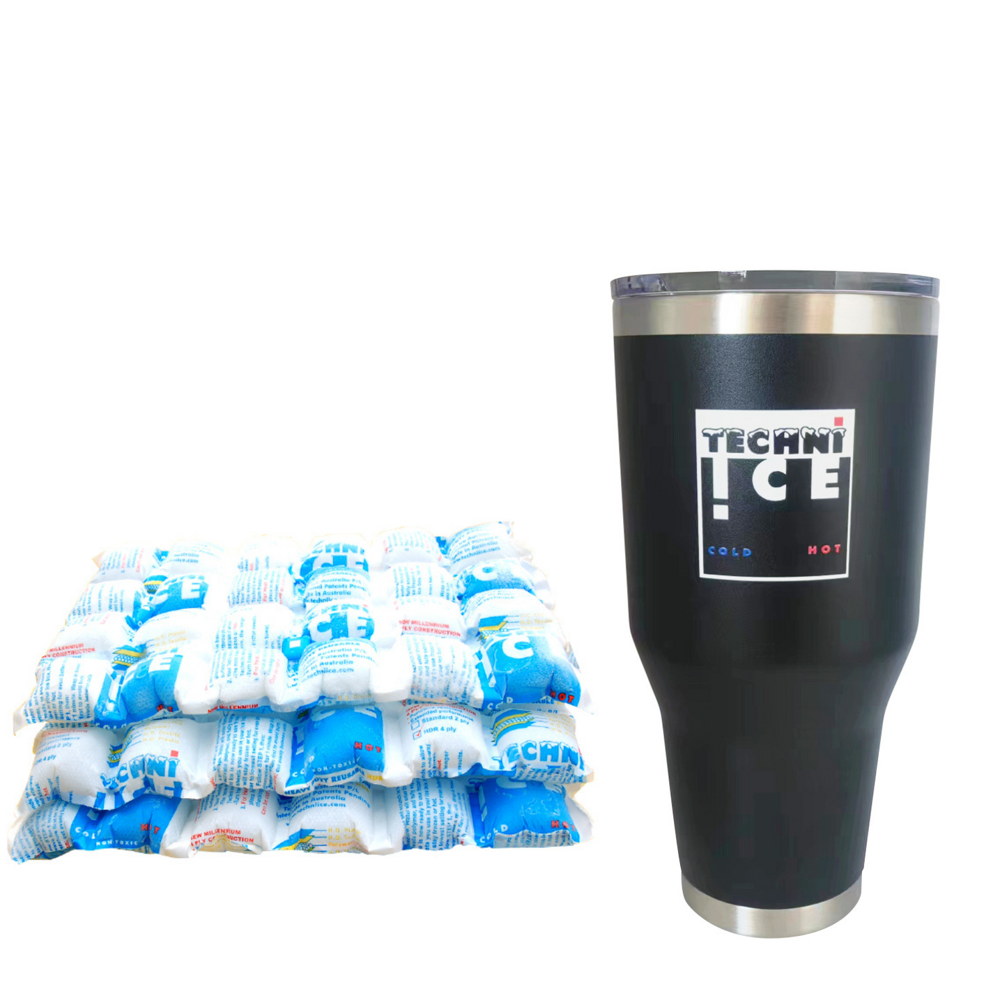 Techni Ice 900ml (30 oz.) Tumbler Black Stainless Steel 6 Years Warranty + 3 Techni Ice Reusable Dry Ice Packs *FRESH STOCK JUST ARRIVED