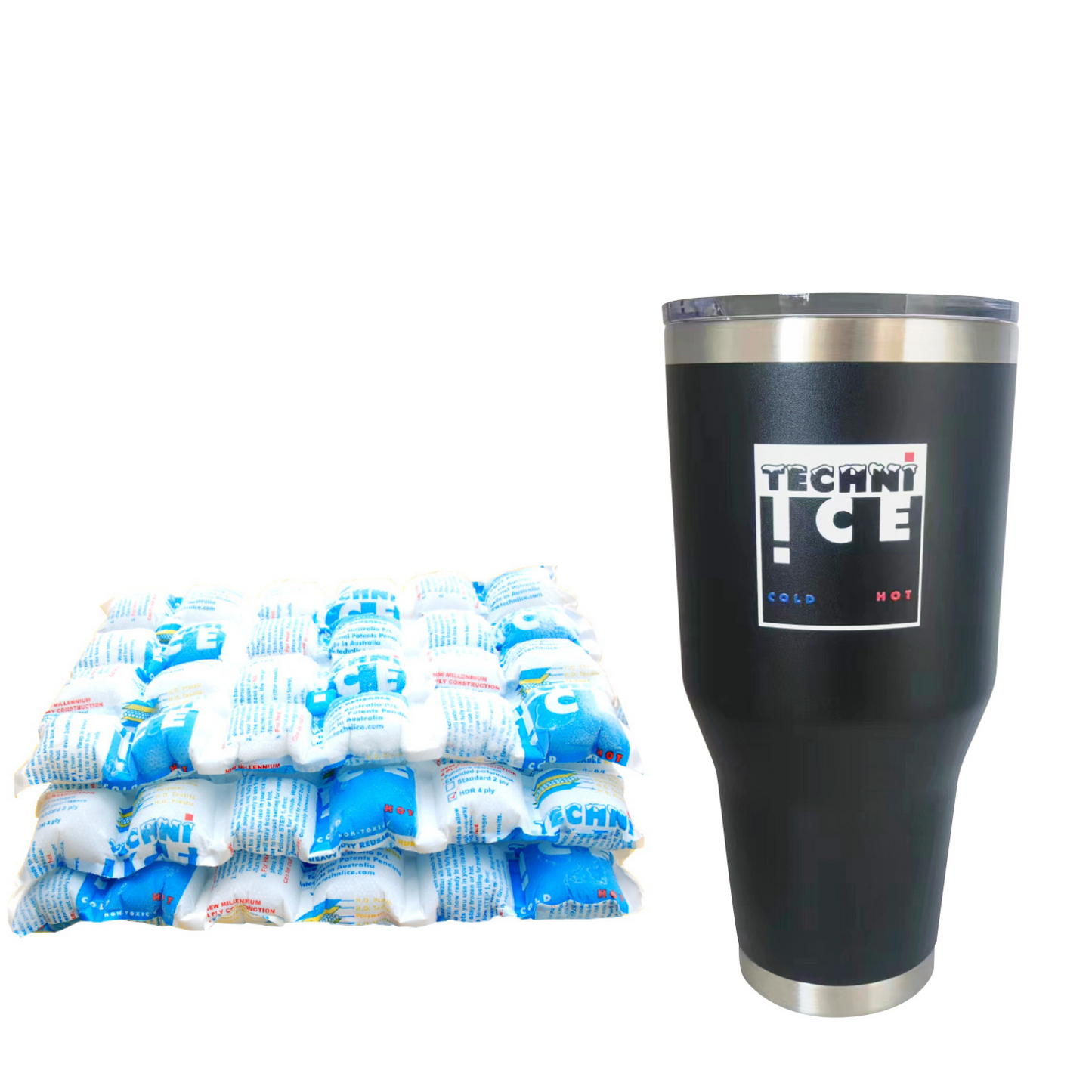 New 2024 Model Techni Ice 900ml (30 oz.) Tumbler Black Stainless Steel 6 Years Warranty + 3 Techni Ice Reusable Dry Ice Packs *FRESH STOCK JUST ARRIVED