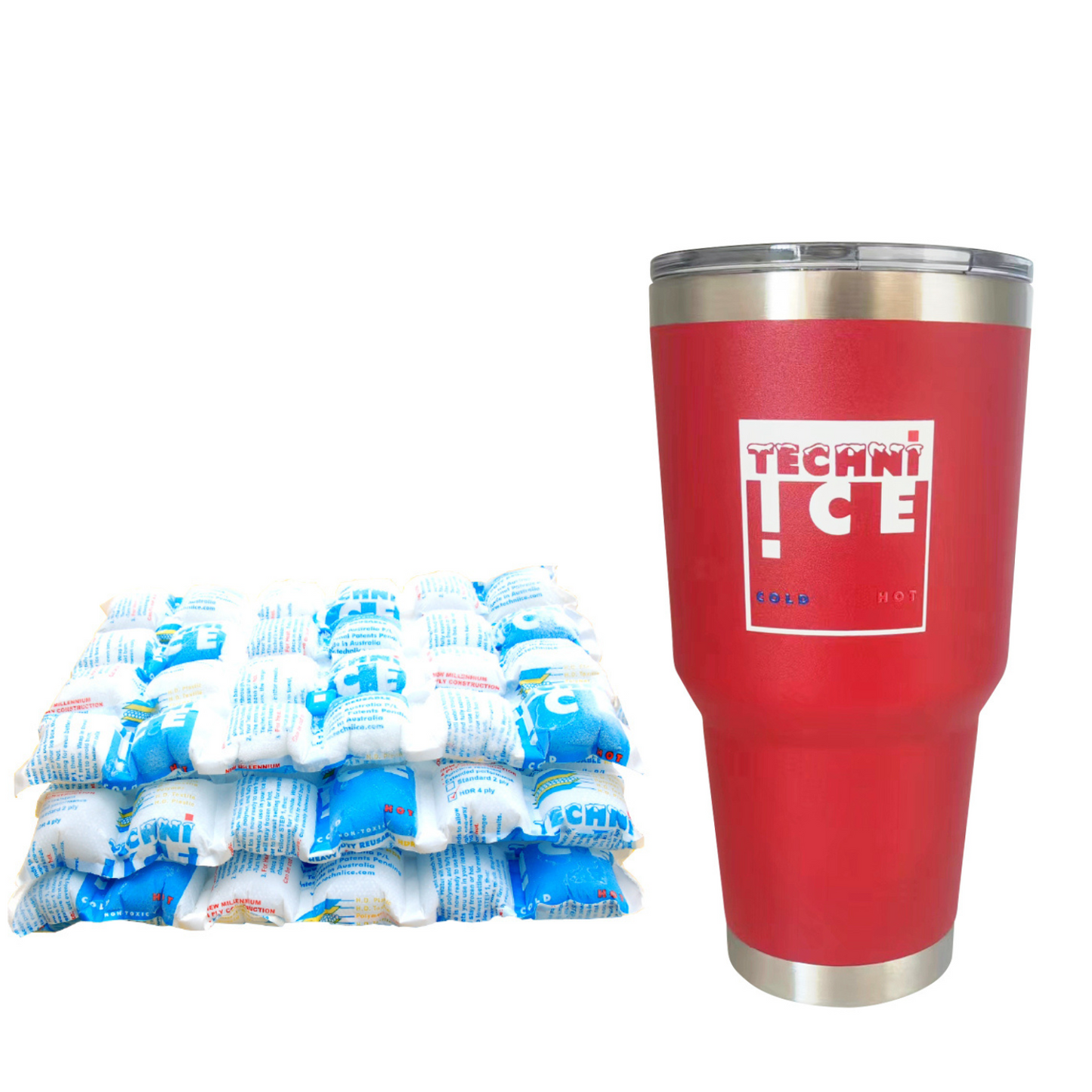 Techni Ice 900ml (30 oz.) Tumbler Red Stainless Steel 6 Years Warranty + 3 Techni Ice Reusable Dry Ice Packs *FRESH STOCK JUST ARRIVED