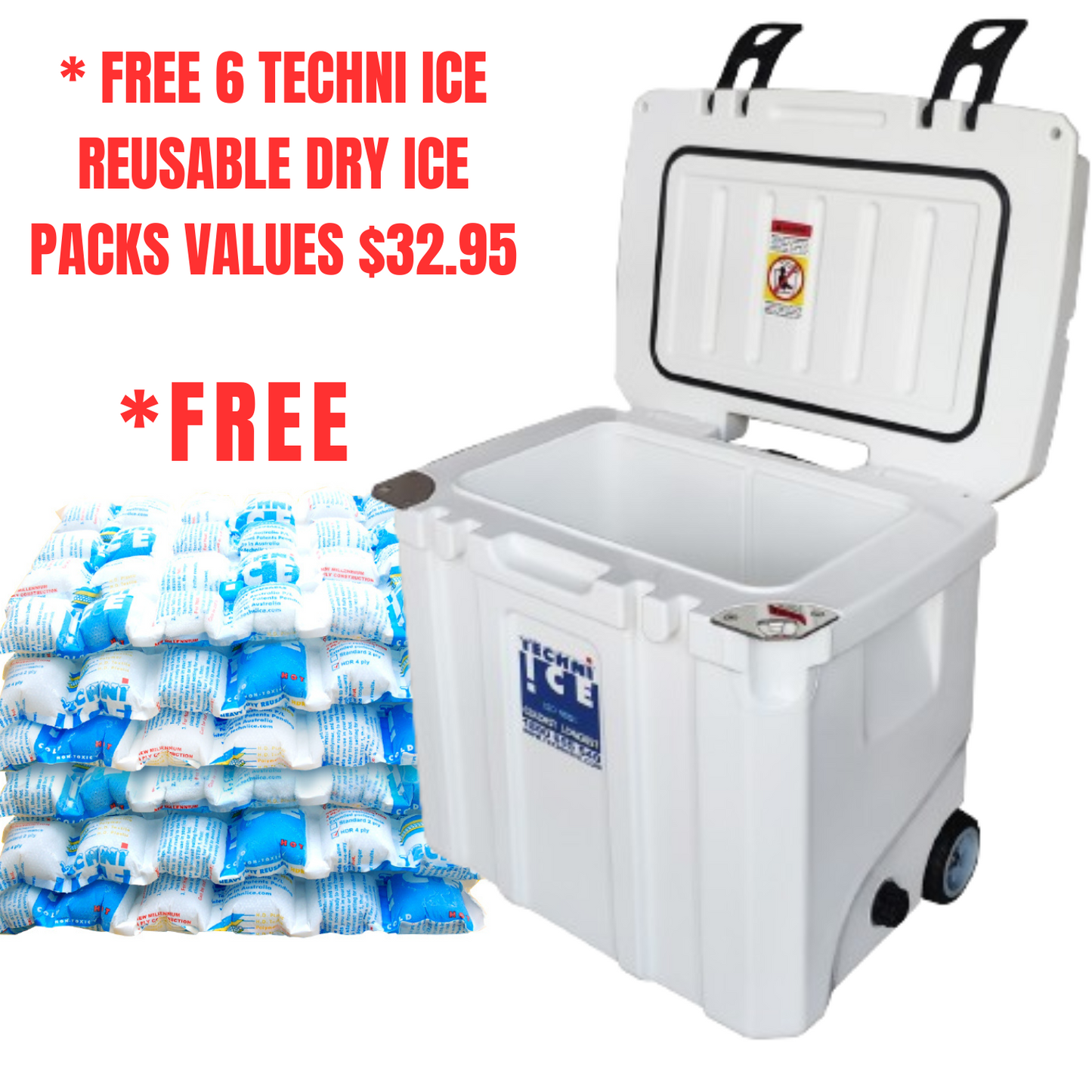 Techni Ice Signature Hybrid Premium Ice Box 35L White with Wheels & Telescopic Travel Handle *FREE 6 REUSABLE DRY ICE PACKS VALUES $32.95 *FRESH STOCKS JUST ARRIVED