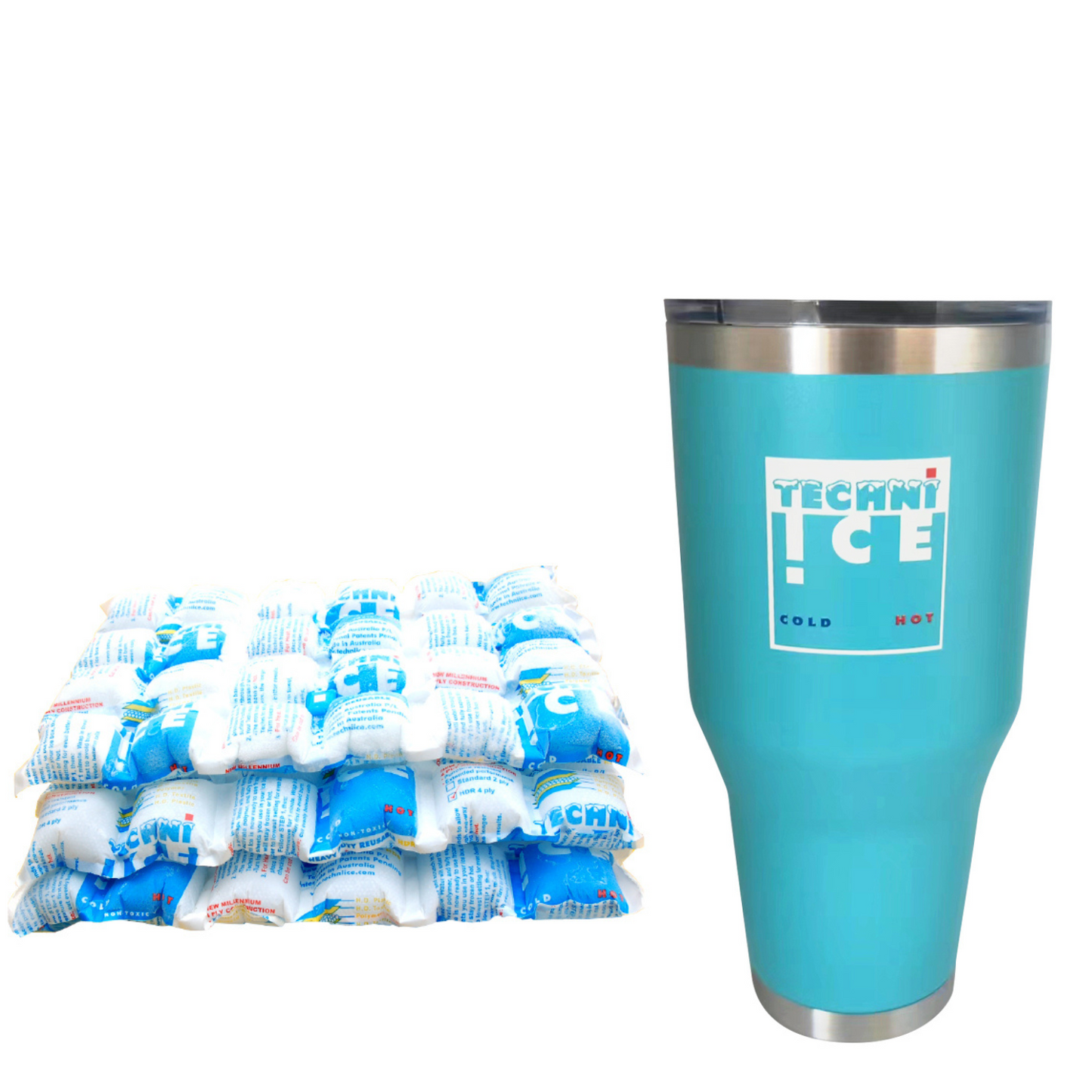 Techni Ice 900ml (30 oz.) Tumbler Aqua Stainless Steel 6 Years Warranty + 3 Techni Ice Reusable Dry Ice Packs *FRESH STOCK JUST ARRIVED