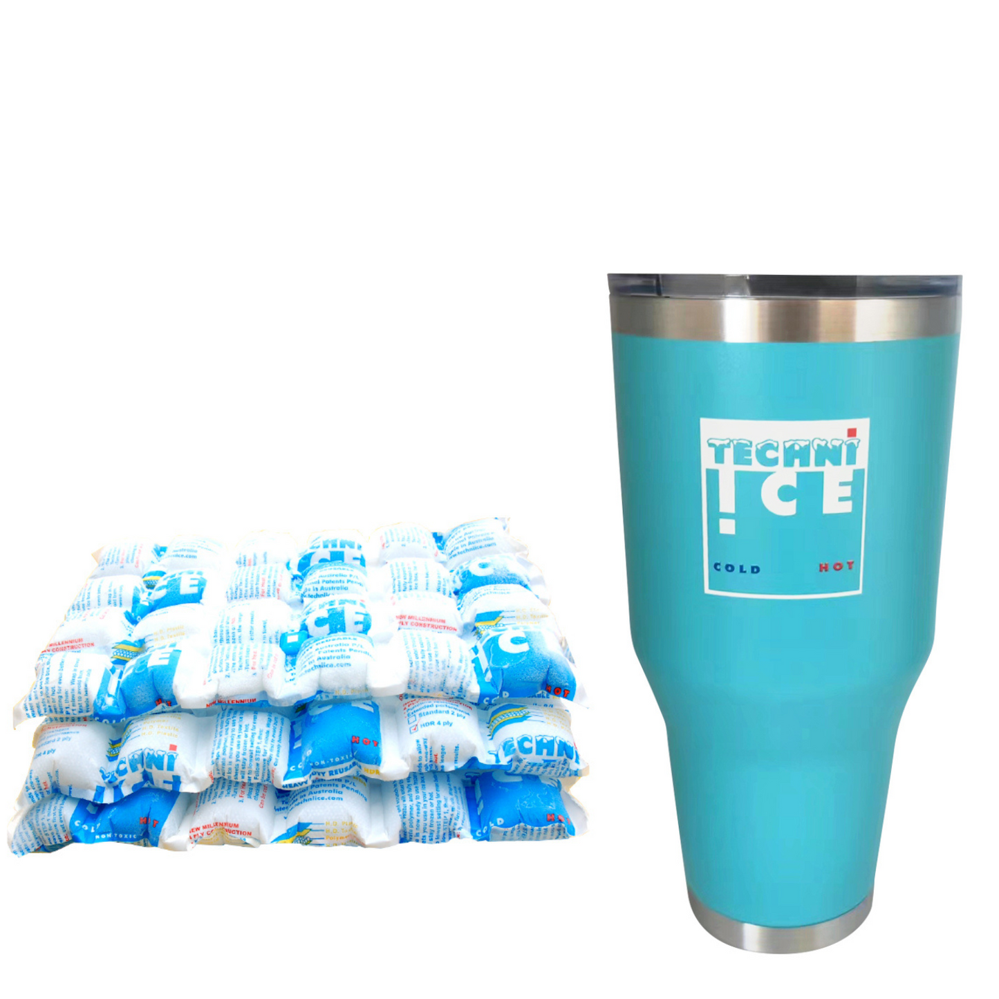 New 2024 Model Techni Ice 900ml (30 oz.) Tumbler Aqua Stainless Steel 6 Years Warranty + 3 Techni Ice Reusable Dry Ice Packs *FRESH STOCK JUST ARRIVED