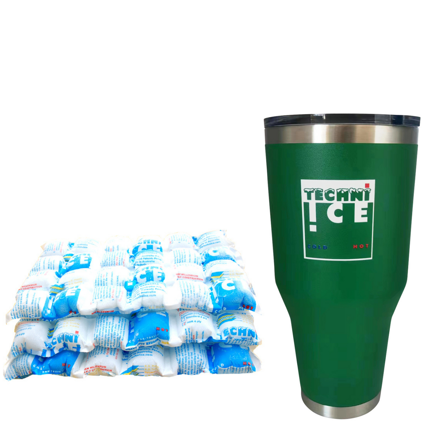 New 2024 Model Techni Ice 900ml (30 oz.) Tumbler Emerald Stainless Steel 6 Years Warranty + 3 Techni Ice Reusable Dry Ice Packs *FRESH STOCK JUST ARRIVED