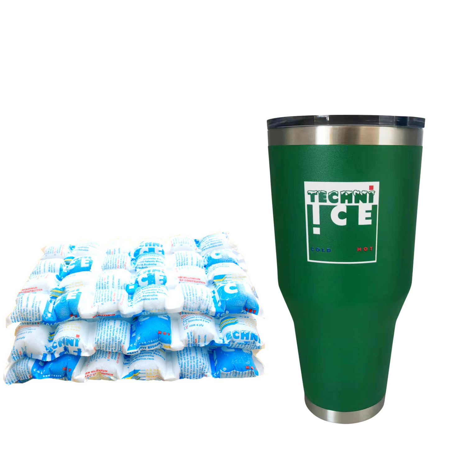 Techni Ice 1200ml (40 oz.) Tumbler Emerald Stainless Steel 6 Years Warranty + 3 Techni Ice Reusable Dry Ice Packs *FRESH STOCK JUST ARRIVED