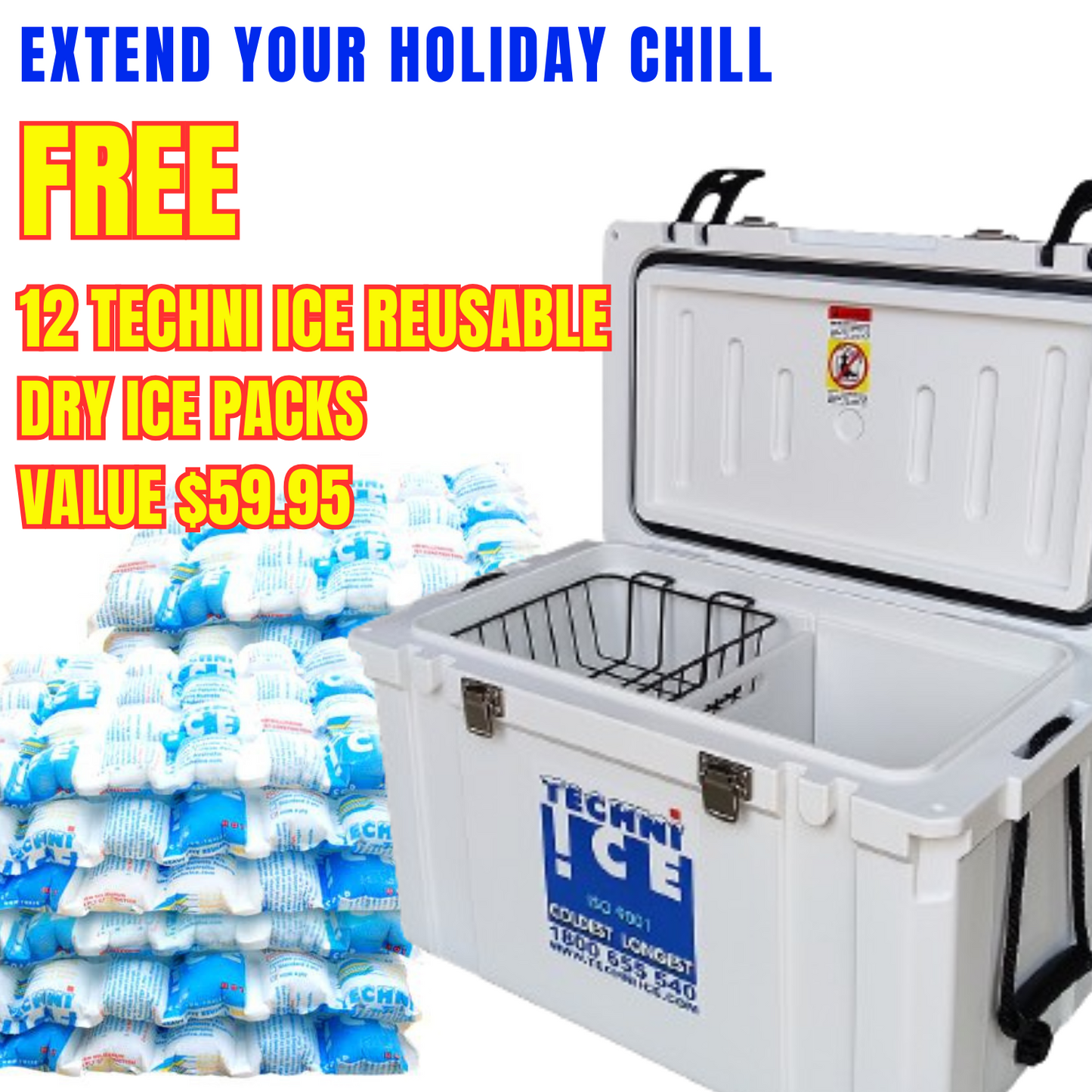 Classic Hardcore Ice Box 75L White *Fresh Stock Just Arrived *FREE 12 REUSABLE DRY ICE PACKS VALUES $59.95