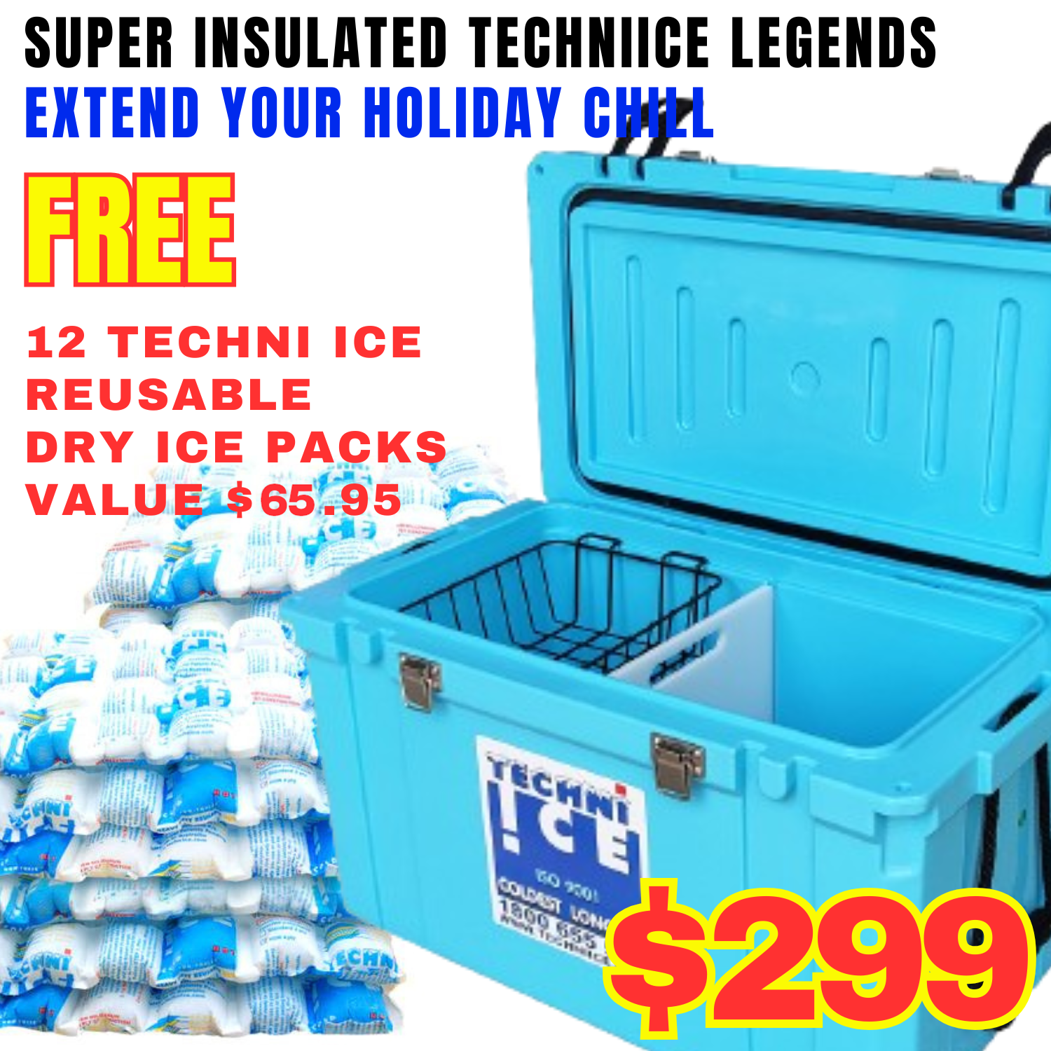 Classic Hardcore Icebox 55L Light Blue *FREE 12 REUSABLE DRY ICE