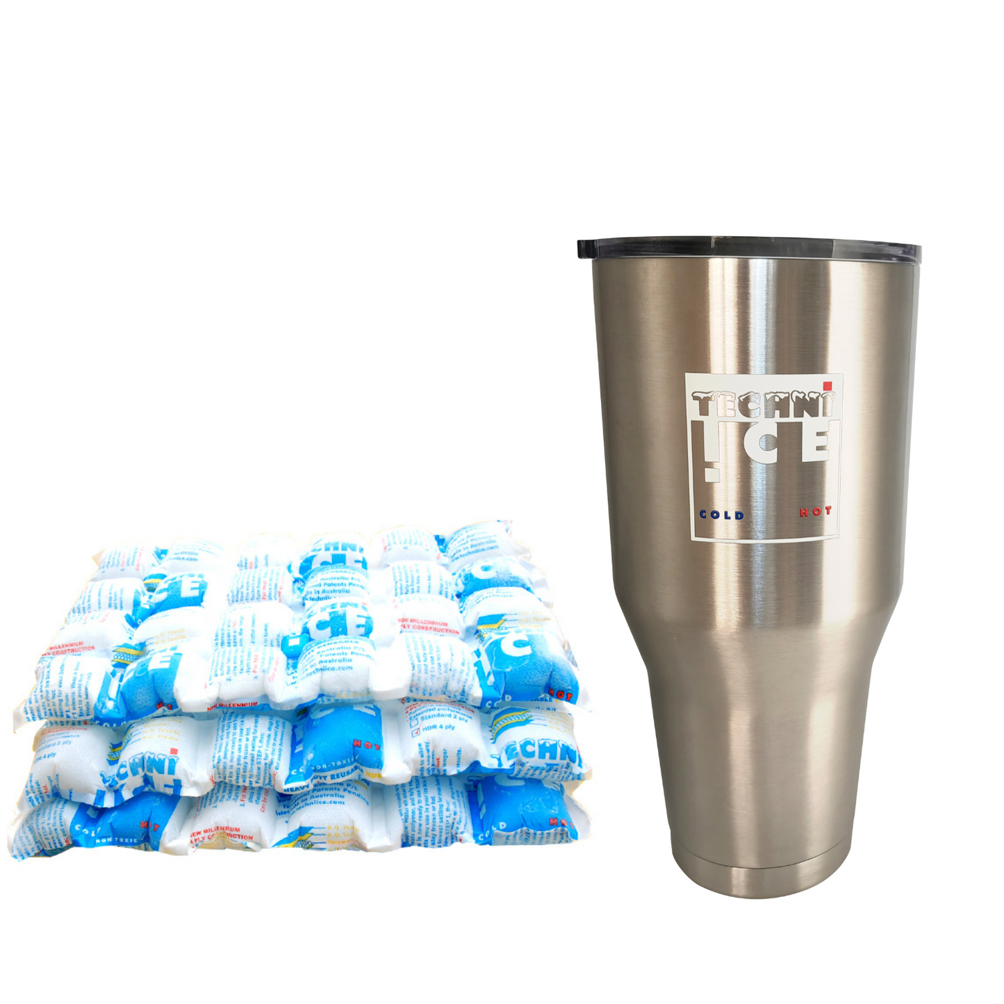 Techni Ice 900ml (30 oz.) Tumbler Stainless Steel 6 Years Warranty + 3 Techni Ice Reusable Dry Ice Packs *FRESH STOCK JUST ARRIVED