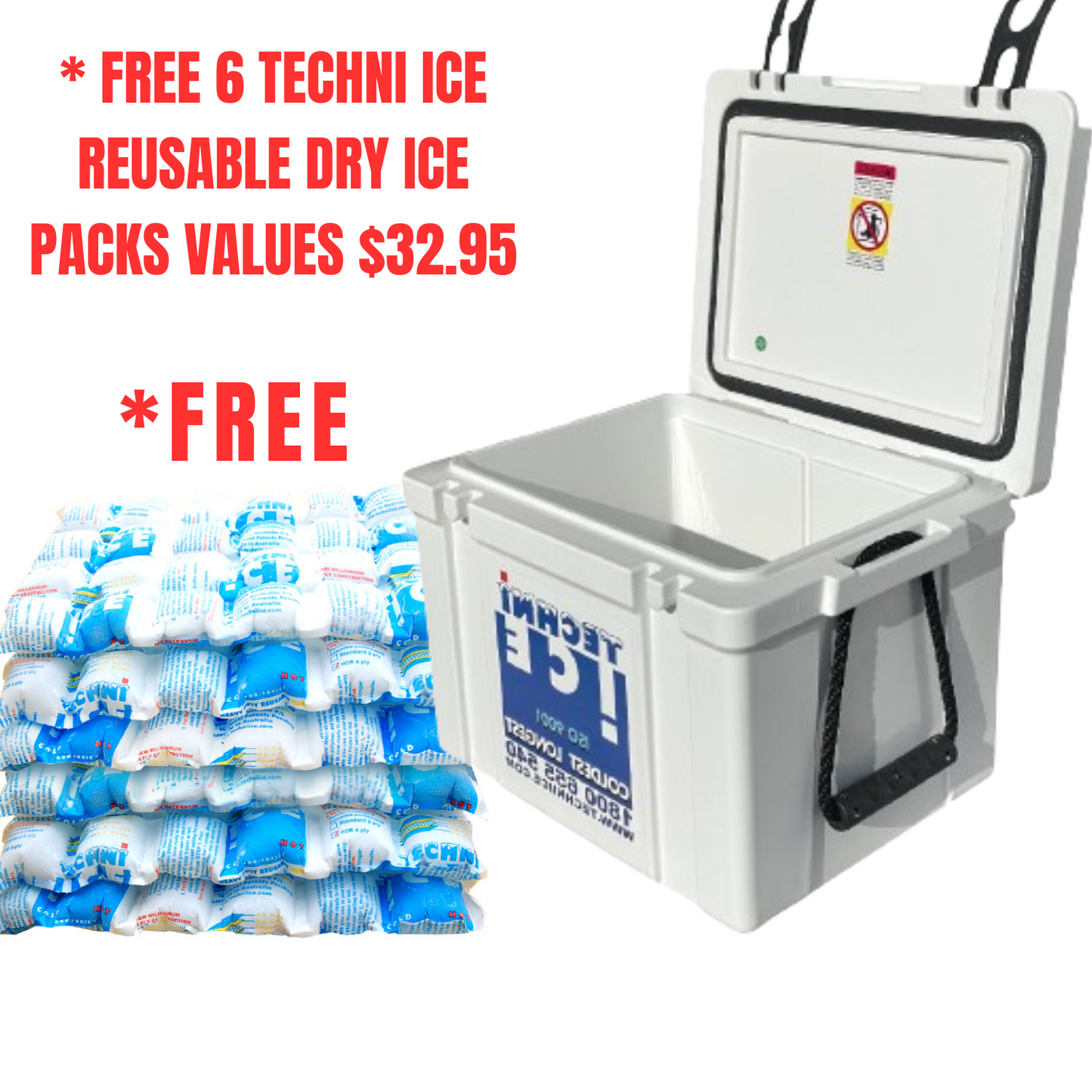 Techniice Classic Hybrid Ice box 25L White *PREORDER FOR JULY DISPATCH *FREE 6 REUSABLE DRY ICE PACKS VALUES $32.95