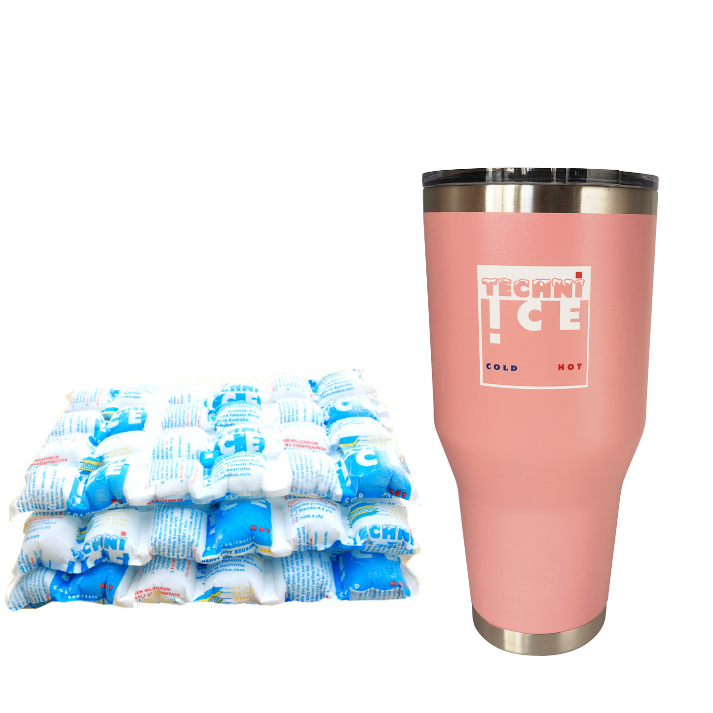 Techni Ice 900ml (30 oz.) Tumbler Pink Stainless Steel 6 Years Warranty + 3 Techni Ice Reusable Dry Ice Packs *FRESH STOCK JUST ARRIVED