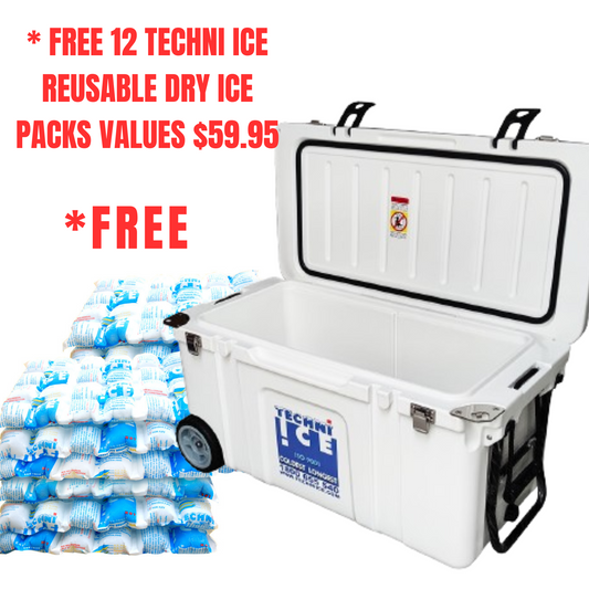 Techni Ice Signature Hardcore Ice box 120L White Wheels *FRESH STOCK JUST ARRIVED *FREE 12 REUSABLE DRY ICE PACKS VALUES $59.95