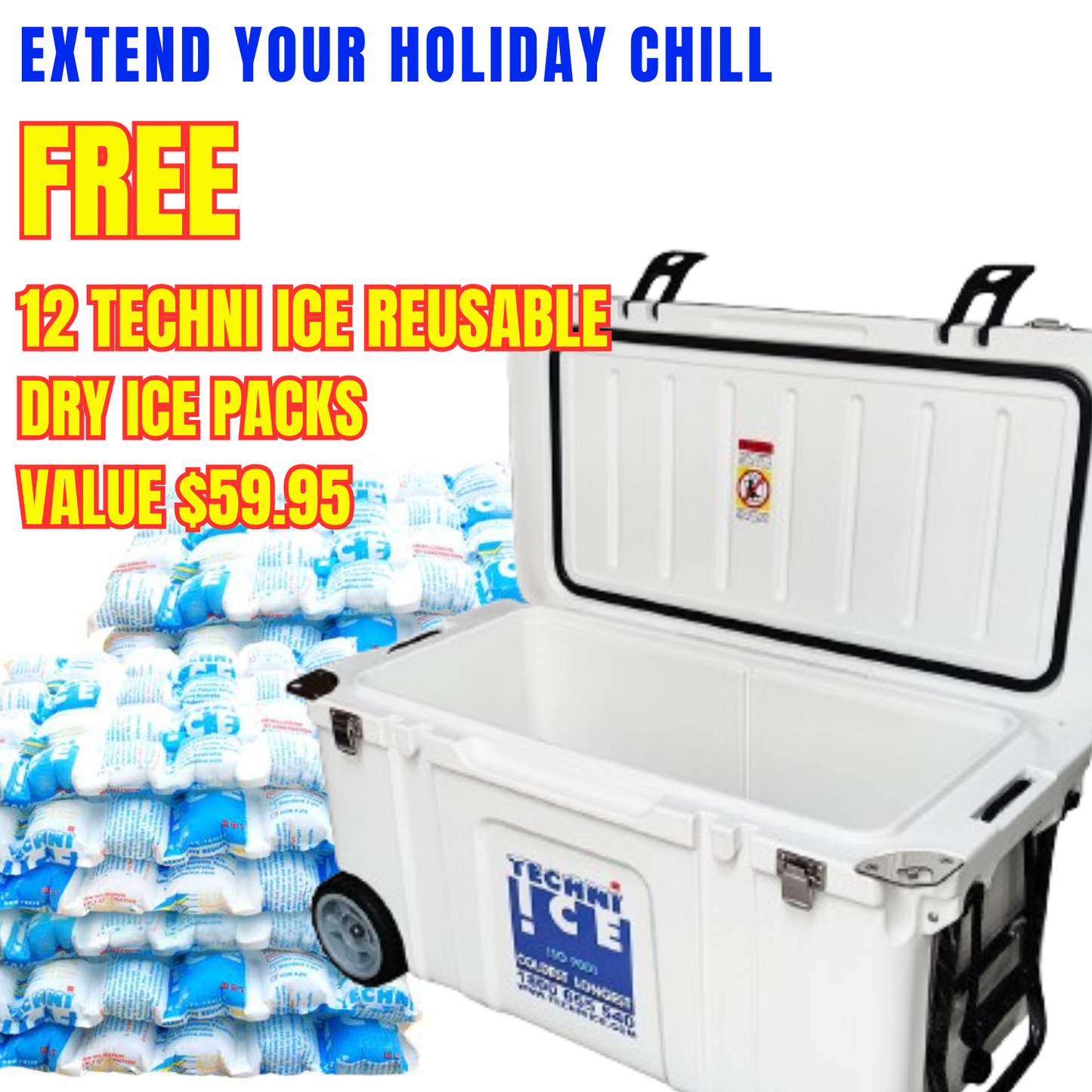 Techni Ice Signature Hardcore Icebox 75L White with Wheels *FREE 12 REUSABLE DRY ICE PACKS VALUES $59.95 *FRESH STOCKS JUST ARRIVED