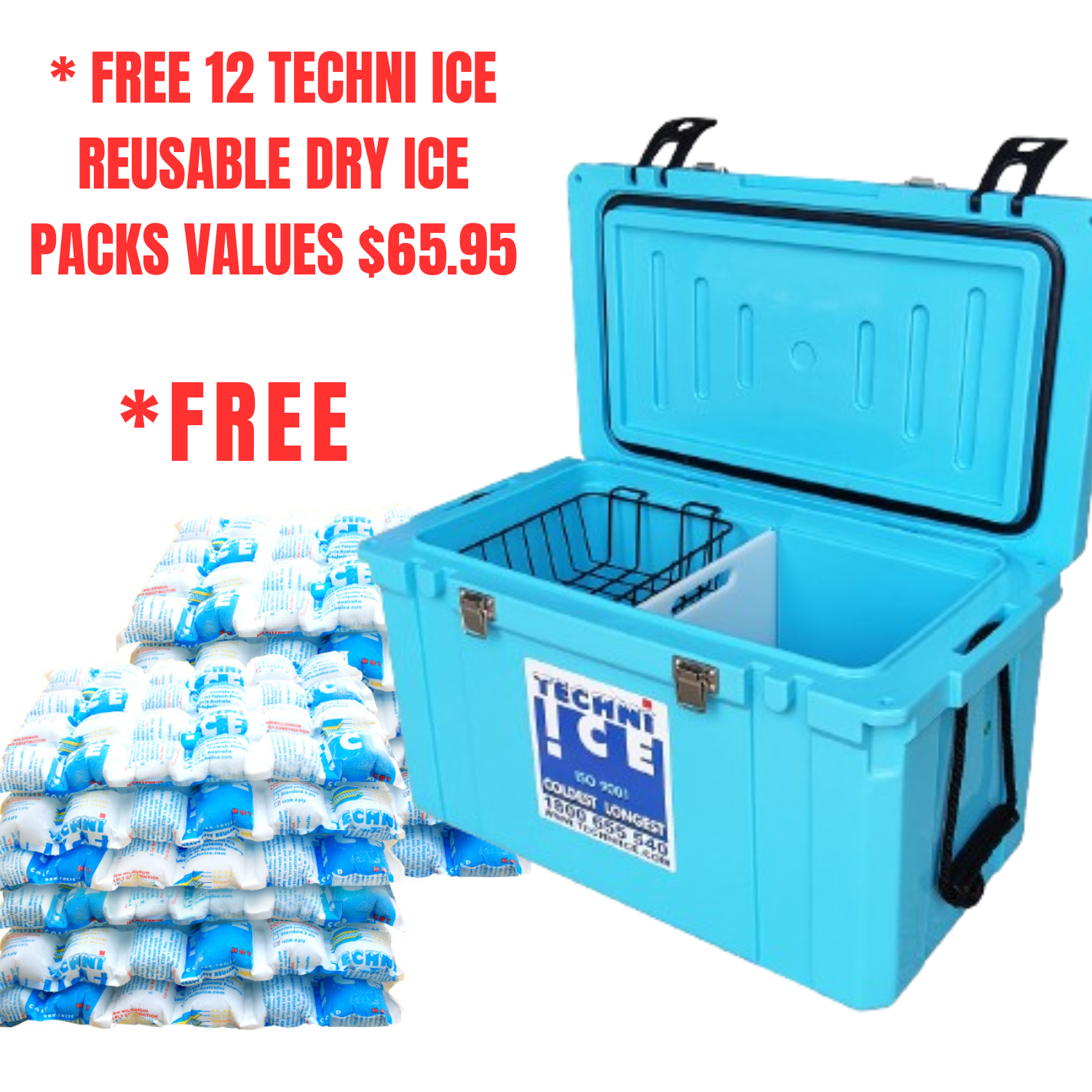 ブルーアイス Classic Hardcore Ice Box 75L Light Blue *FREE 12 REUSABLE DRY ICE