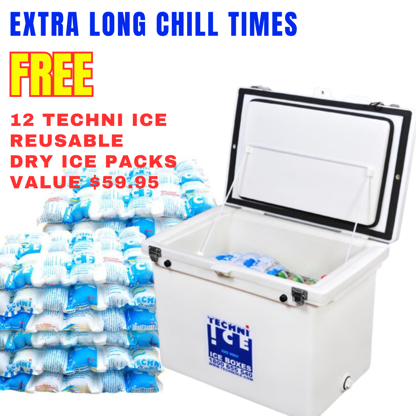 Techniice Classic Ice box 80L White *FREE 12 REUSABLE DRY ICE PACKS VALUES $59.95 * PRE-ORDER FOR MID MAY DISPATCH
