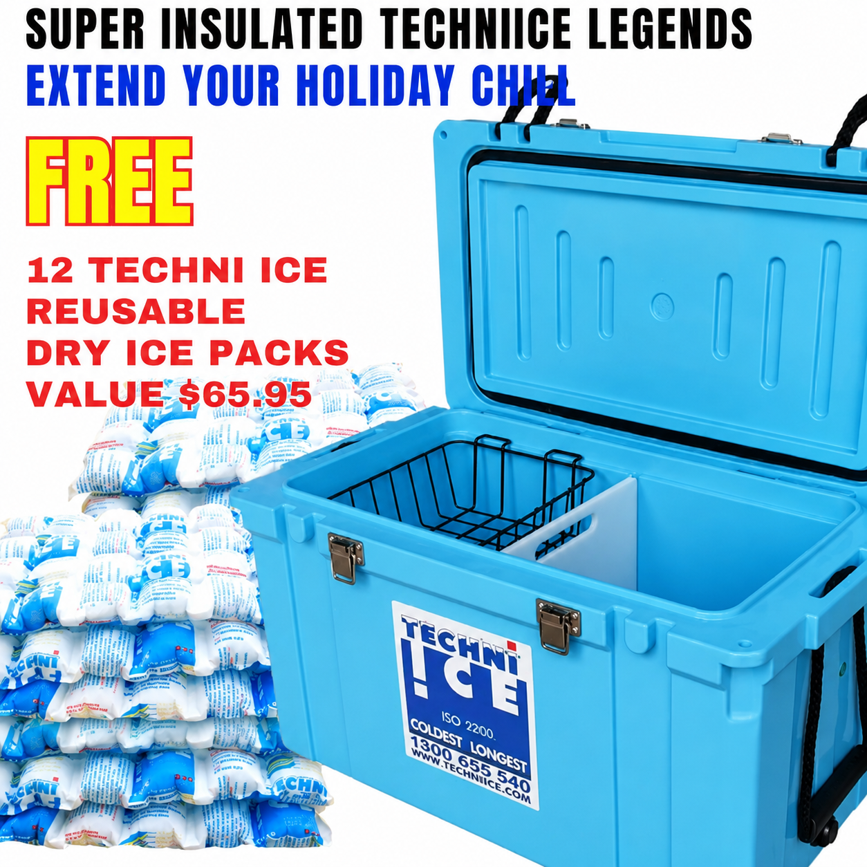 Classic Hardcore Icebox 55L Light Blue *FREE 12 REUSABLE DRY ICE