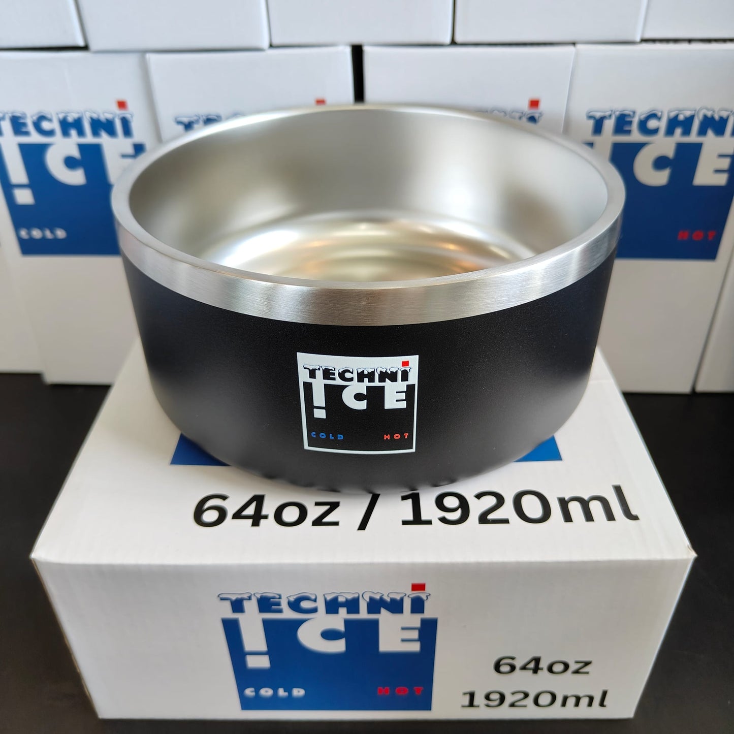 New 2024 Model Techni Ice 1920ml (64 oz.) Dog Bowl Black Stainless Steel 6 Years Warranty *PREORDER FOR JULY DISPATCH