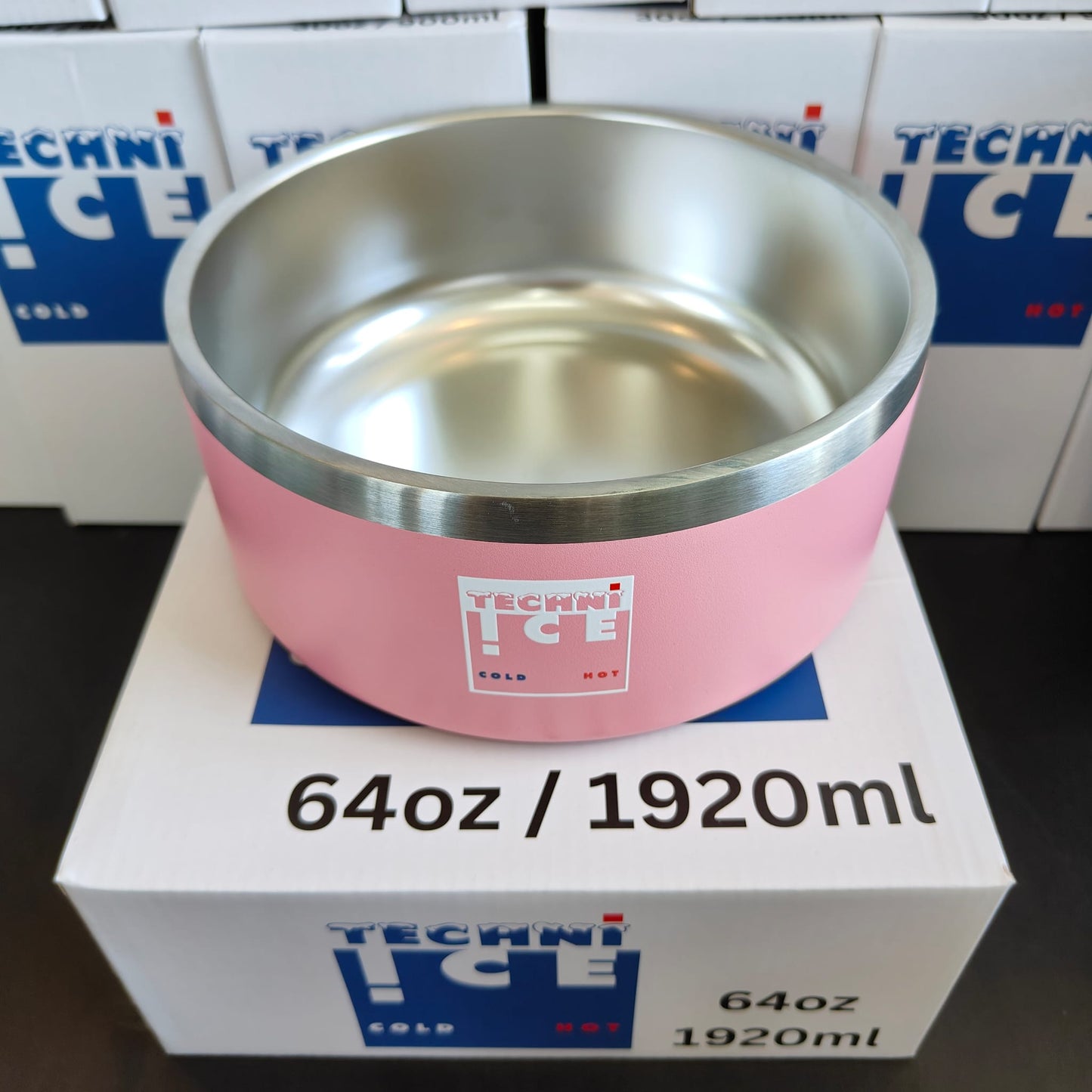 Techni Ice 1920ml (64 oz.) Dog Bowl Pink Stainless Steel 6 Years Warranty *Fresh stock just arrived