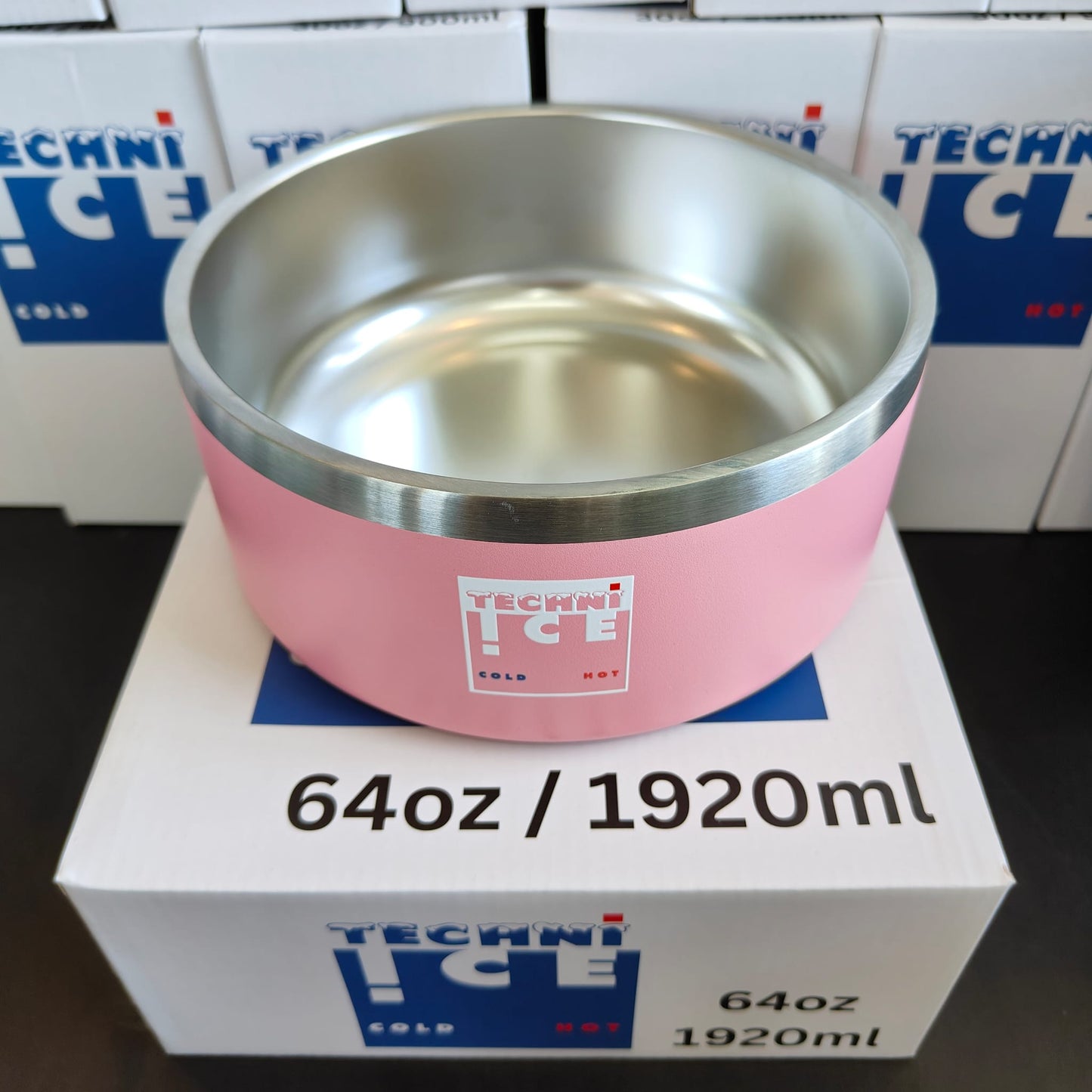 New 2024 Model Techni Ice 1920ml (64 oz.) Dog Bowl Pink Stainless Steel 6 Years Warranty *PREORDER FOR JULY DISPATCH