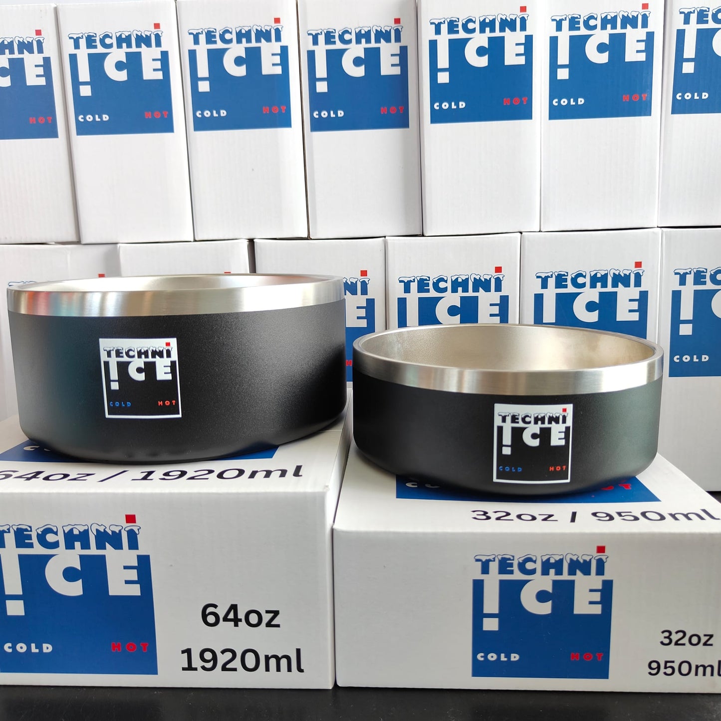 Techni Ice 950ml (32 oz.) + 1920ml (64 oz.) Dog Bowl Combo Black Stainless Steel 6 Years Warranty *fresh stock just arrived