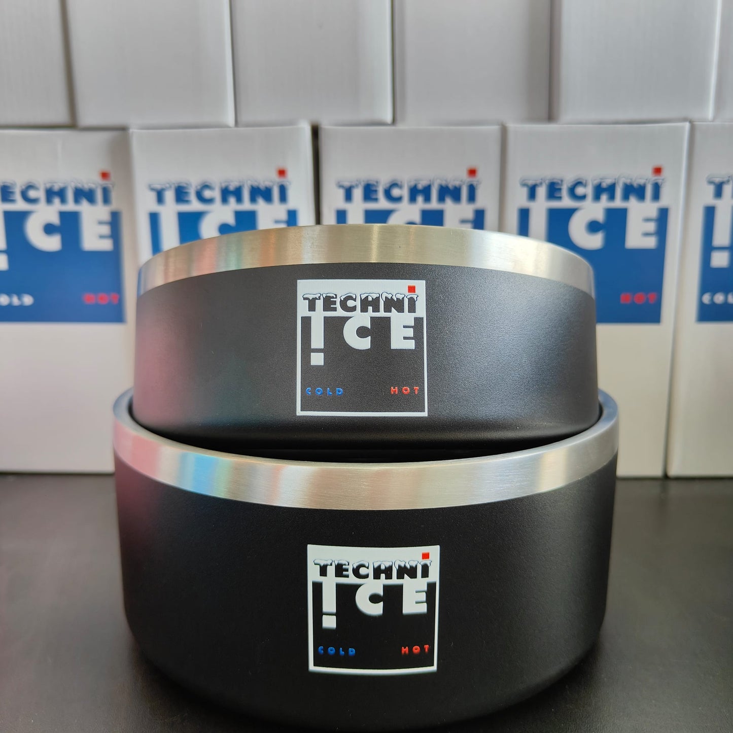 Techni Ice 950ml (32 oz.) + 1920ml (64 oz.) Dog Bowl Combo Black Stainless Steel 6 Years Warranty *fresh stock just arrived