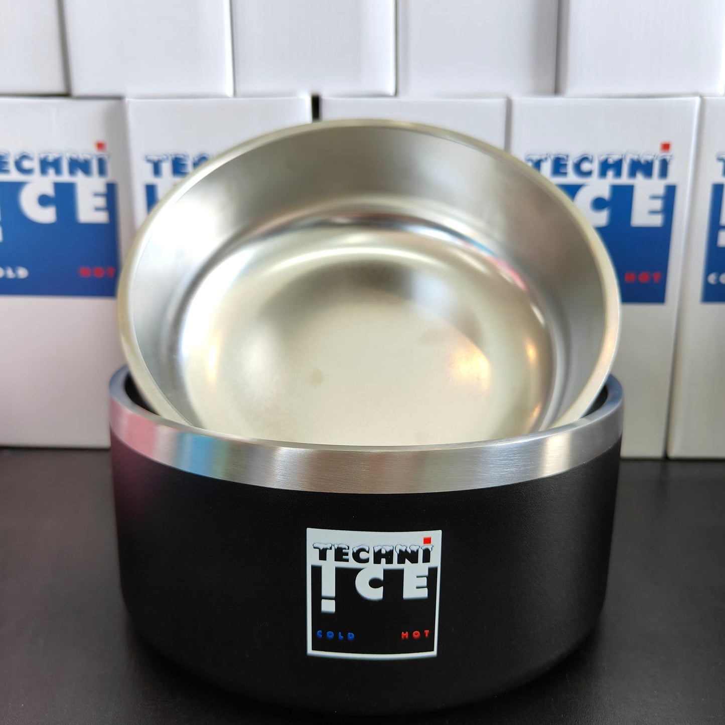 Techni Ice 950ml (32 oz.) + 1920ml (64 oz.) Dog Bowl Combo Black Stainless Steel 6 Years Warranty *fresh stock just arrived