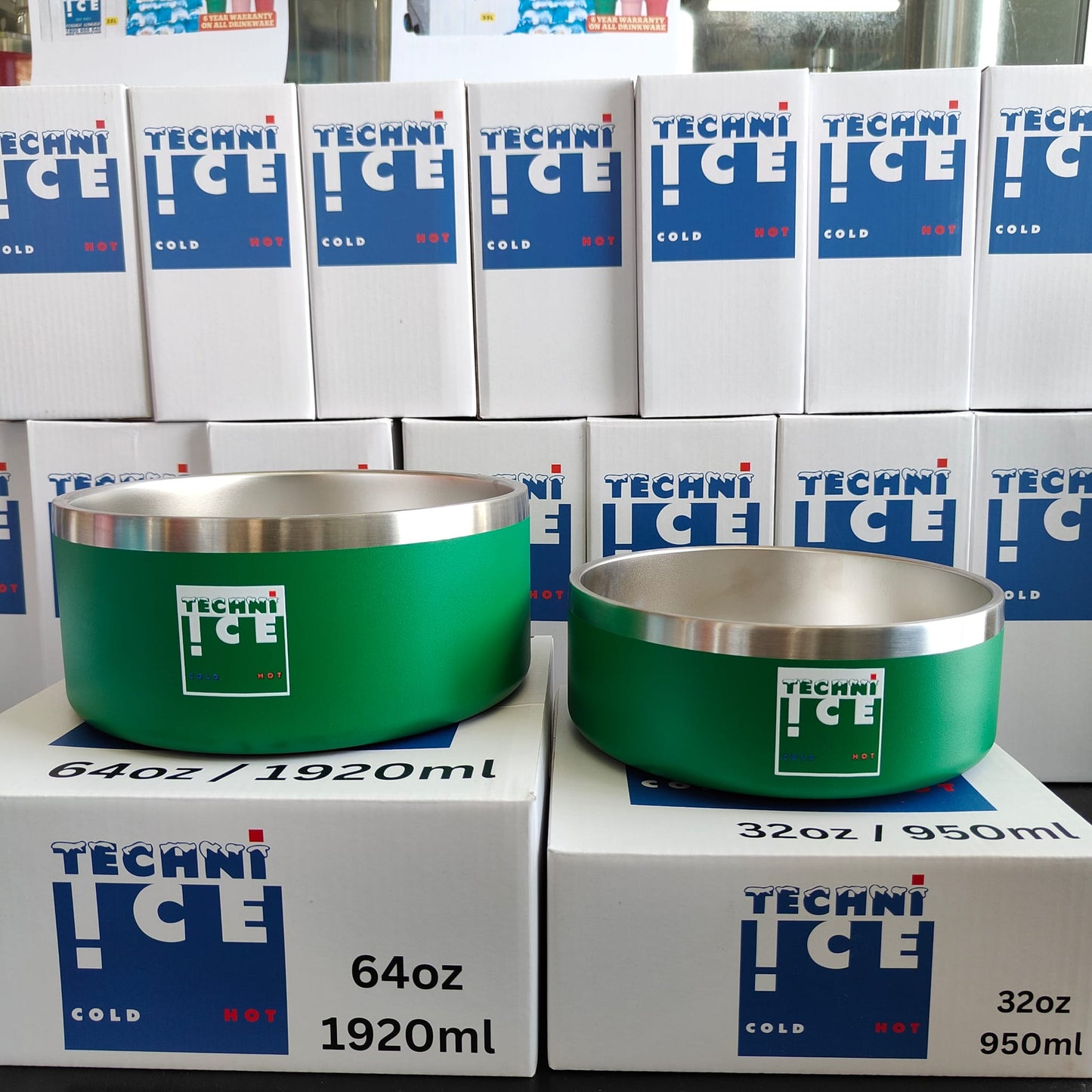 Techni Ice 950ml (32 oz.) + 1920ml (64 oz.) Dog Bowl Combo Emerald Stainless Steel 6 Years Warranty *fresh stock just arrived