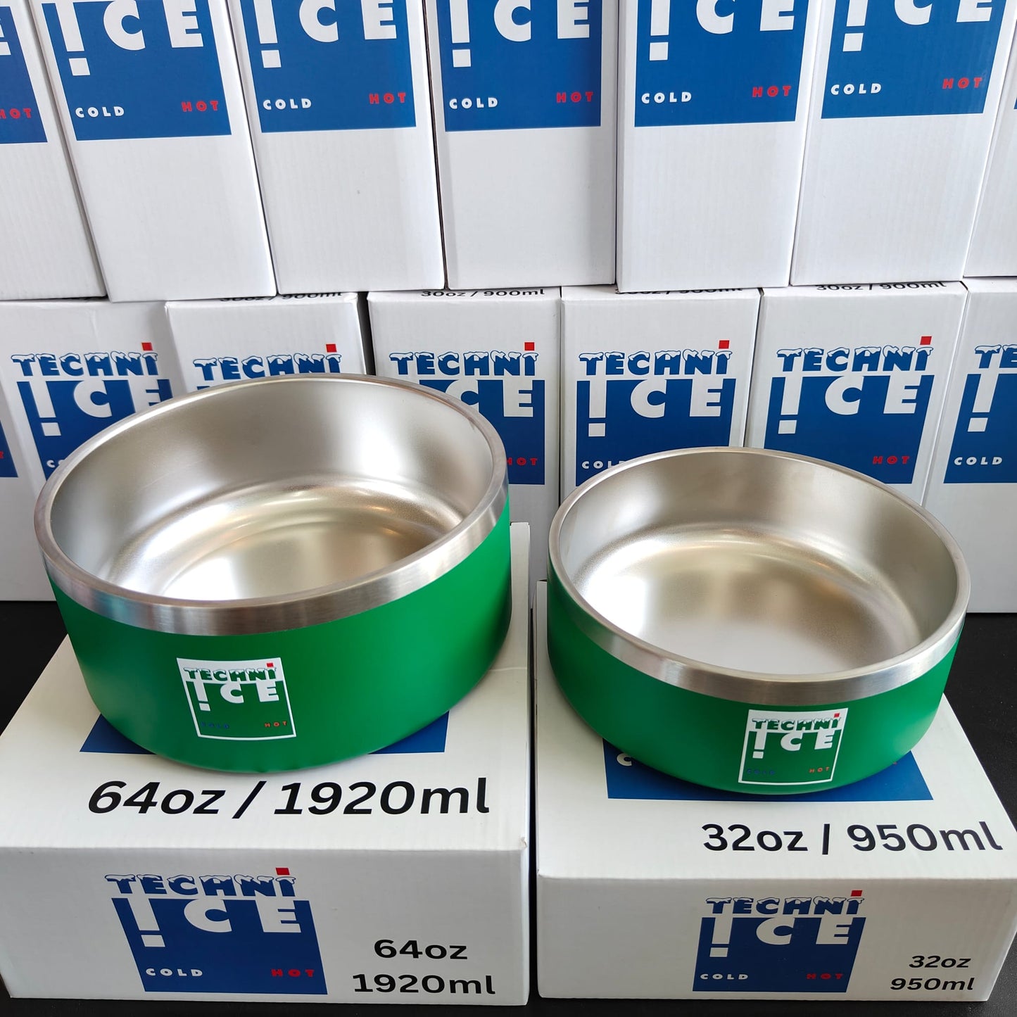 Techni Ice 950ml (32 oz.) + 1920ml (64 oz.) Dog Bowl Combo Emerald Stainless Steel 6 Years Warranty *fresh stock just arrived