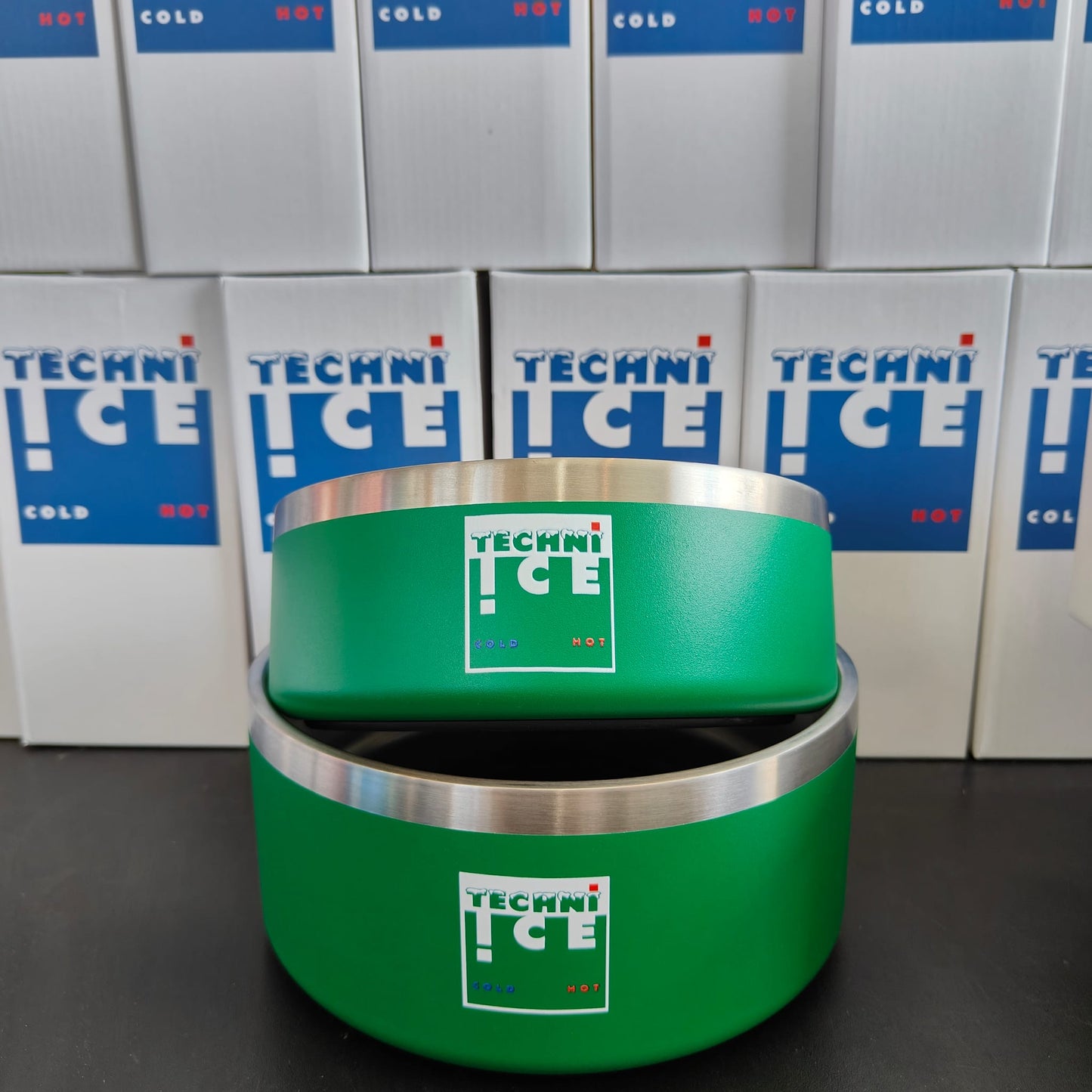 New 2024 Model Techni Ice 950ml (32 oz.) + 1920ml (64 oz.) Dog Bowl Combo Emerald Stainless Steel 6 Years Warranty *FRESH STOCK JUST ARRIVED