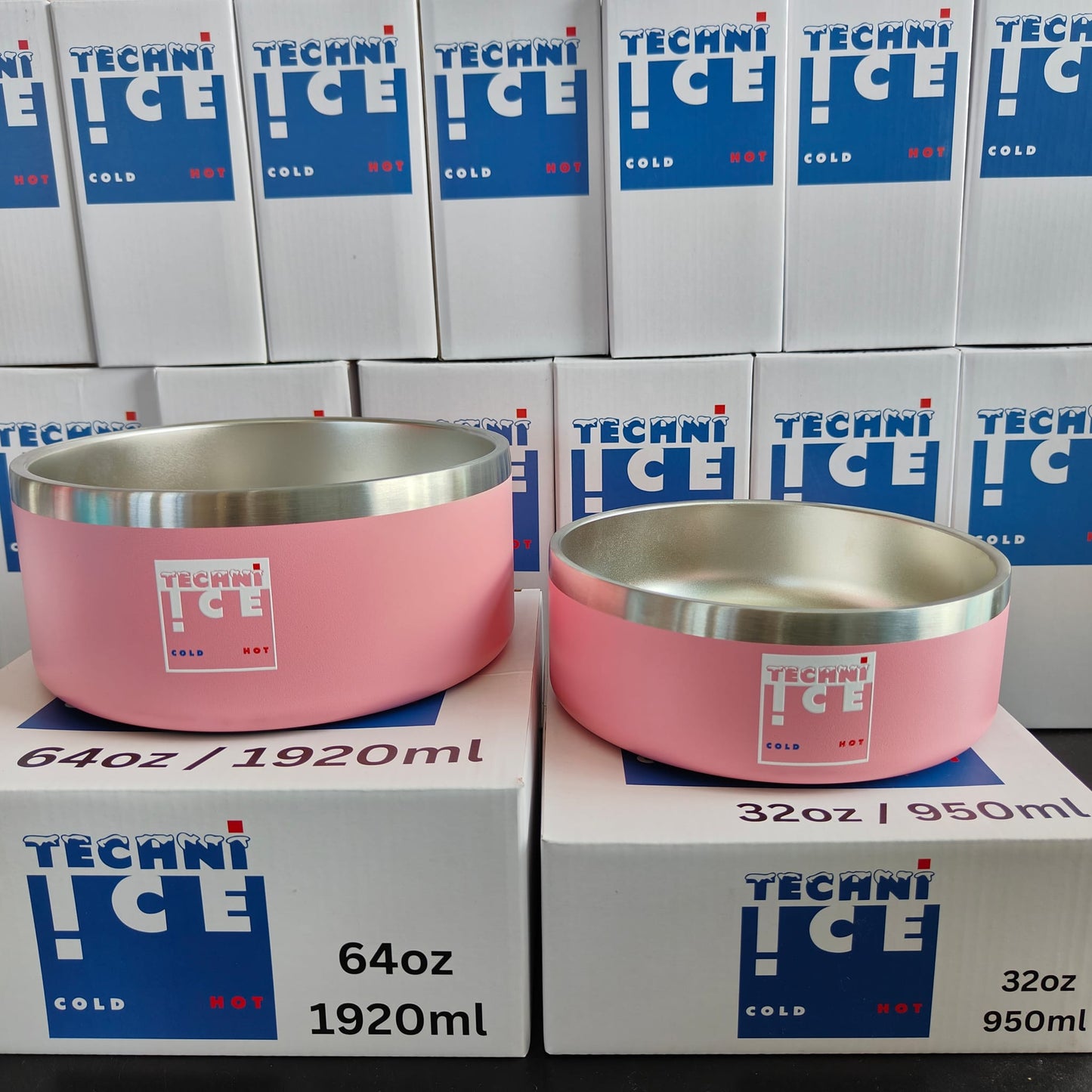 Techni Ice 950ml (32 oz.) + 1920ml (64 oz.) Dog Bowl Combo Pink Stainless Steel 6 Years Warranty *Fresh stock just arrived