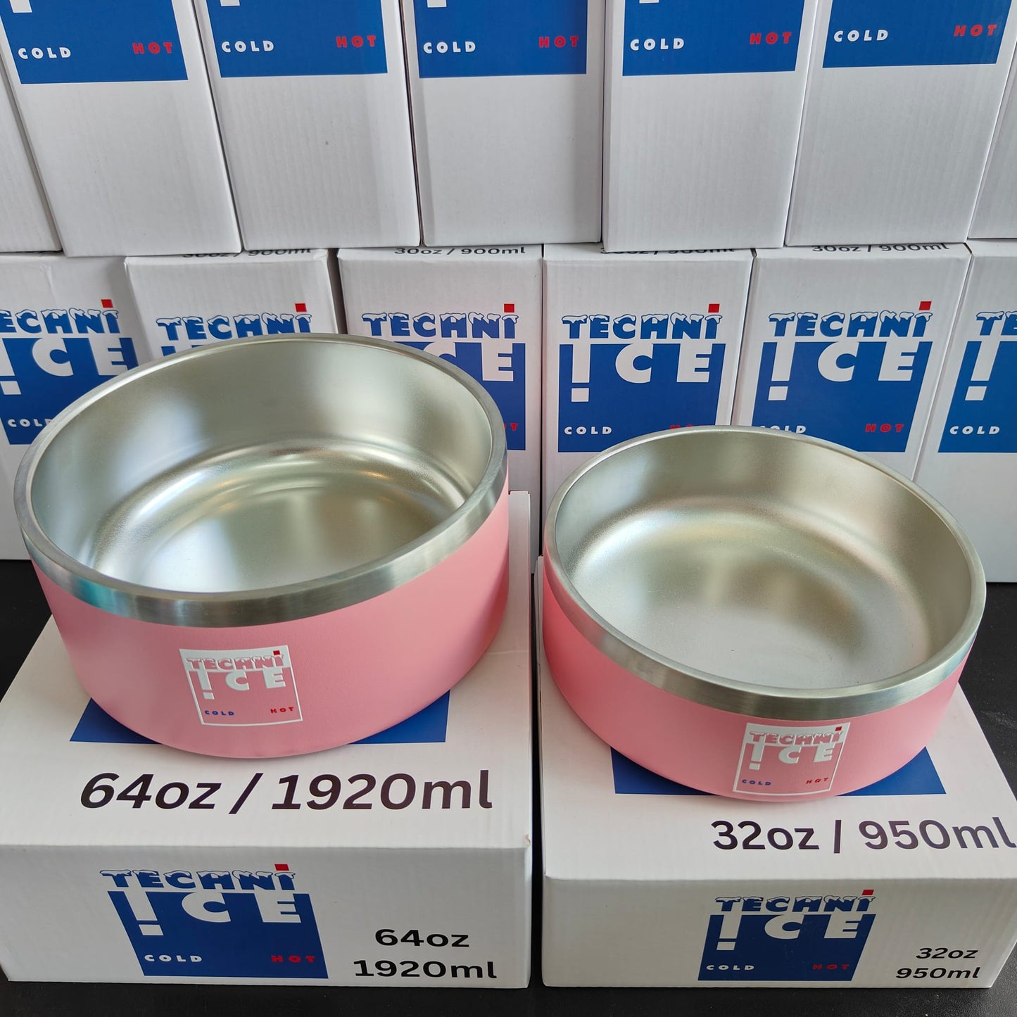 Techni Ice 950ml (32 oz.) + 1920ml (64 oz.) Dog Bowl Combo Pink Stainless Steel 6 Years Warranty *Fresh stock just arrived