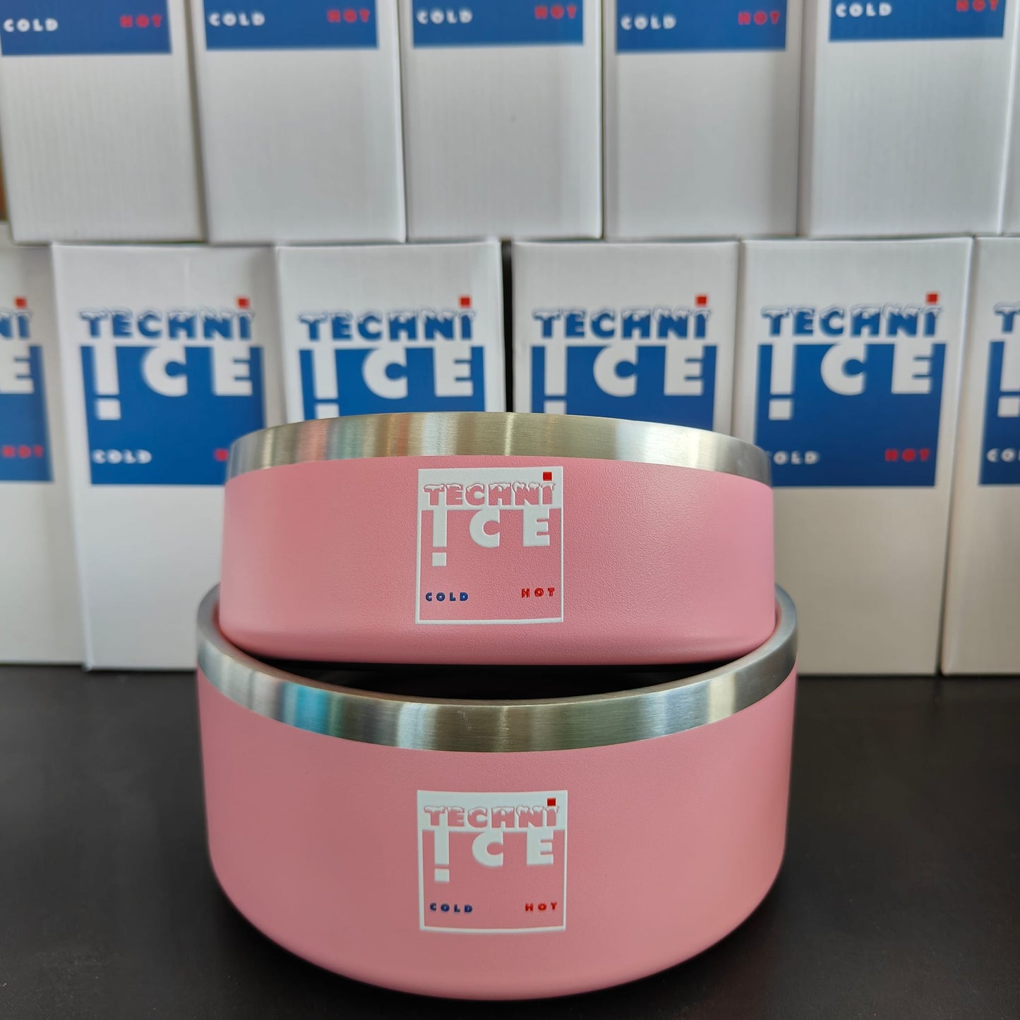 Techni Ice 950ml (32 oz.) + 1920ml (64 oz.) Dog Bowl Combo Pink Stainless Steel 6 Years Warranty *Fresh stock just arrived