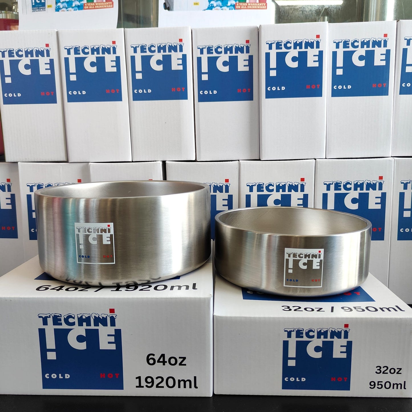 New 2024 Model Techni Ice 950ml (32 oz.) + 1920ml (64 oz.) Dog Bowl Combo Stainless Steel 6 Years Warranty *PREORDER FOR JULY DISPATCH