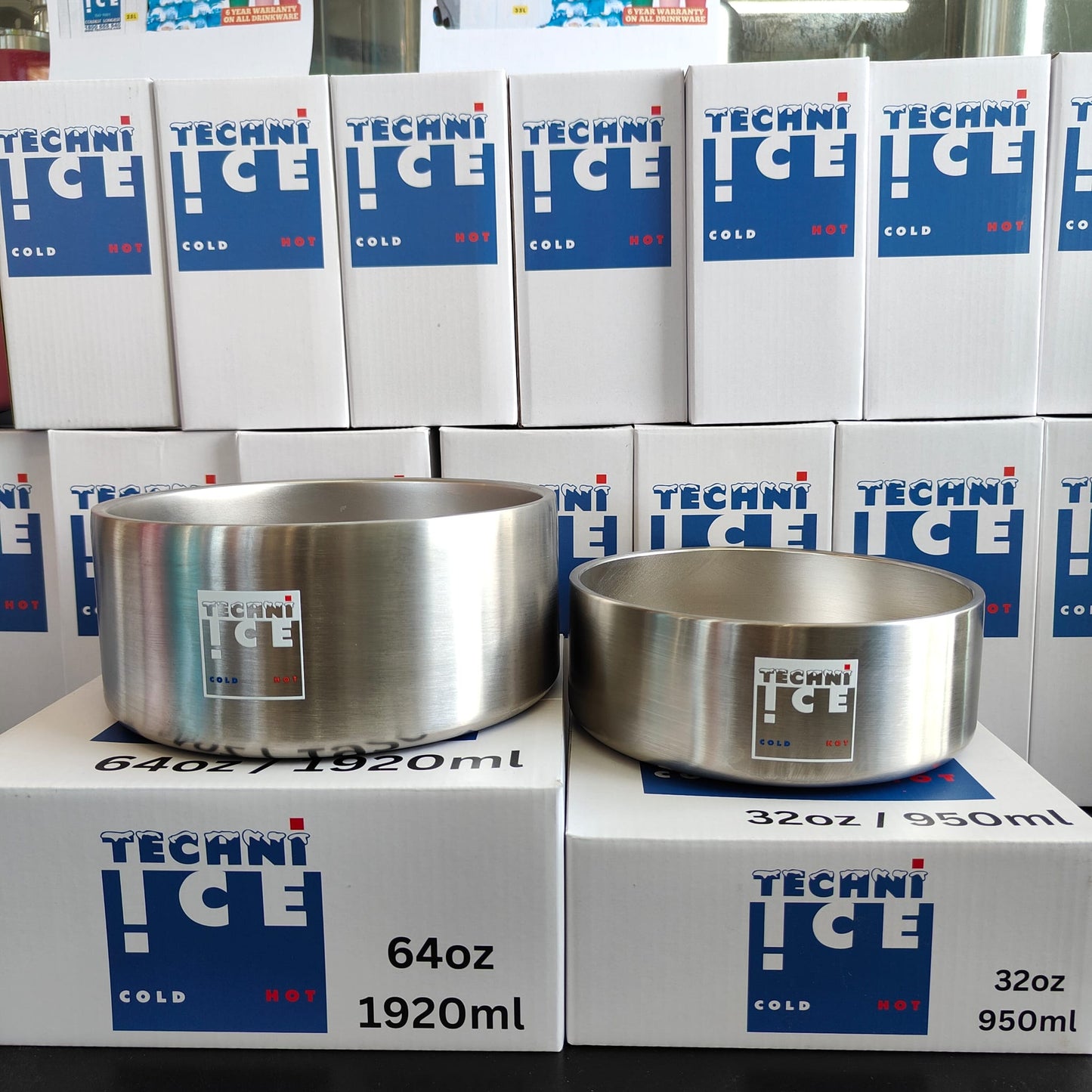 Techni Ice 950ml (32 oz.) + 1920ml (64 oz.) Dog Bowl Combo Stainless Steel 6 Years Warranty *Fresh stock just arrived
