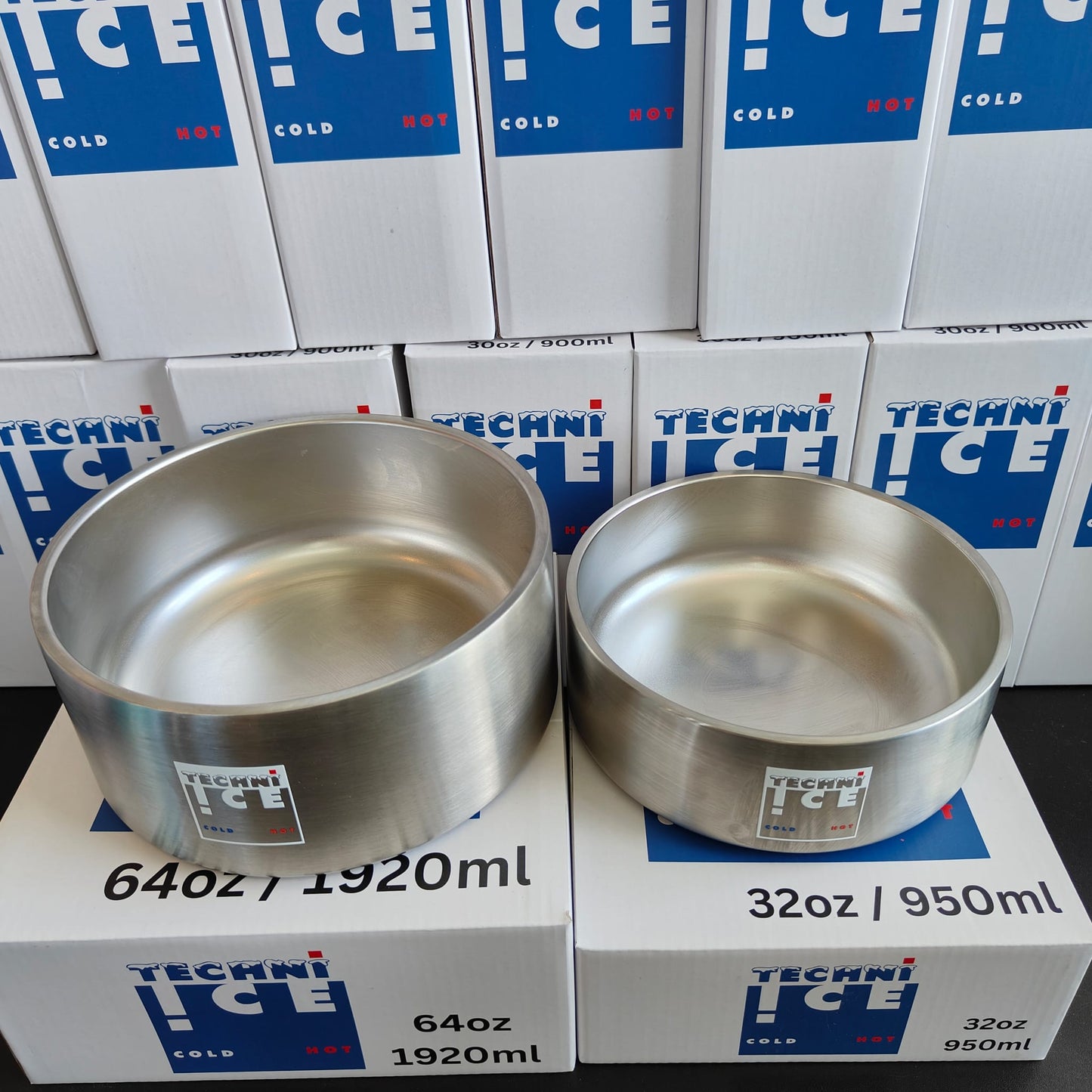 New 2024 Model Techni Ice 950ml (32 oz.) + 1920ml (64 oz.) Dog Bowl Combo Stainless Steel 6 Years Warranty *PREORDER FOR JULY DISPATCH