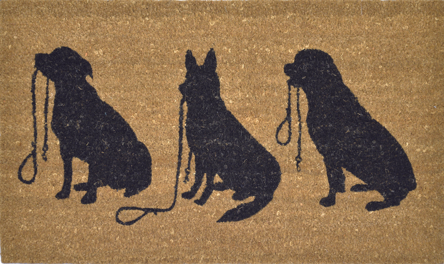 3 Dogs with Leads PVC Coir Doormat