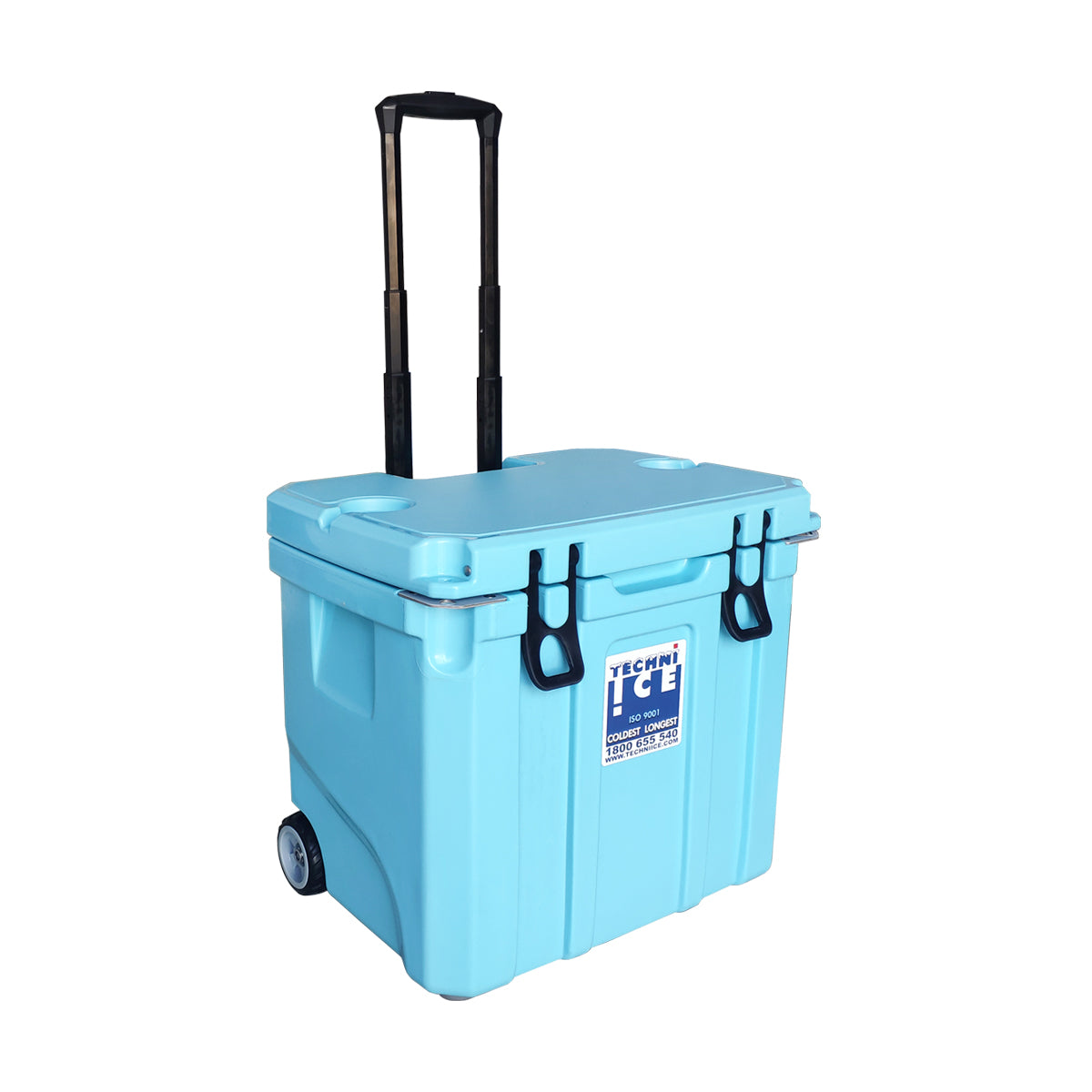 Techni Ice Signature Hybrid Premium Ice Box 35L Light Blue Wheels with Wheels & Telescopic Travel Handle *FRESH STOCK JUST ARRIVED *FREE 6 REUSABLE DRY ICE PACKS VALUES $32.95