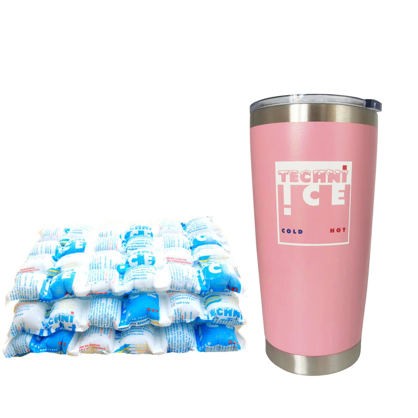 New 2024 Model Techni Ice 600ml (20 oz.) Tumbler Pink Stainless Steel 6 Years Warranty + 3 Techni Ice Reusable Dry Ice Packs *FRESH STOCK JUST ARRIVED