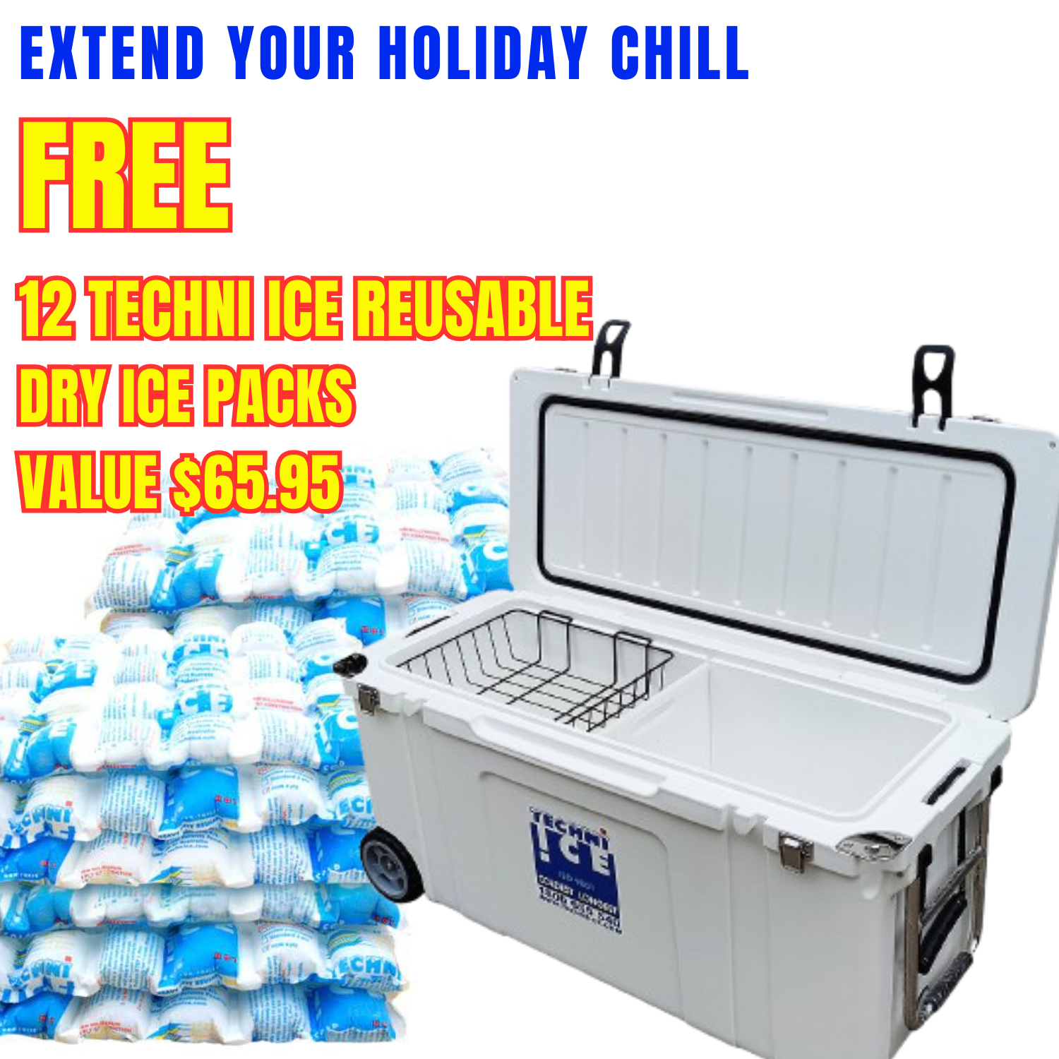 Techni Ice Signature Hardcore Ice box 120L White Wheels *FREE 12 REUSA