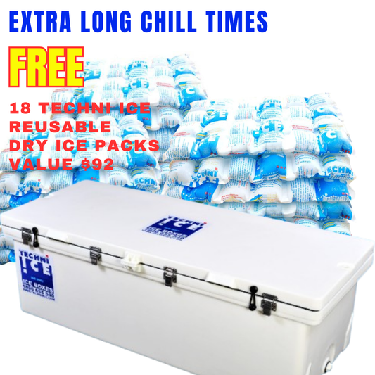 Techniice Classic Ice box 200L White LONG *FREE 18 REUSABLE DRY ICE PACKS VALUES $92 * PRE-ORDER FOR MID MAY DISPATCH