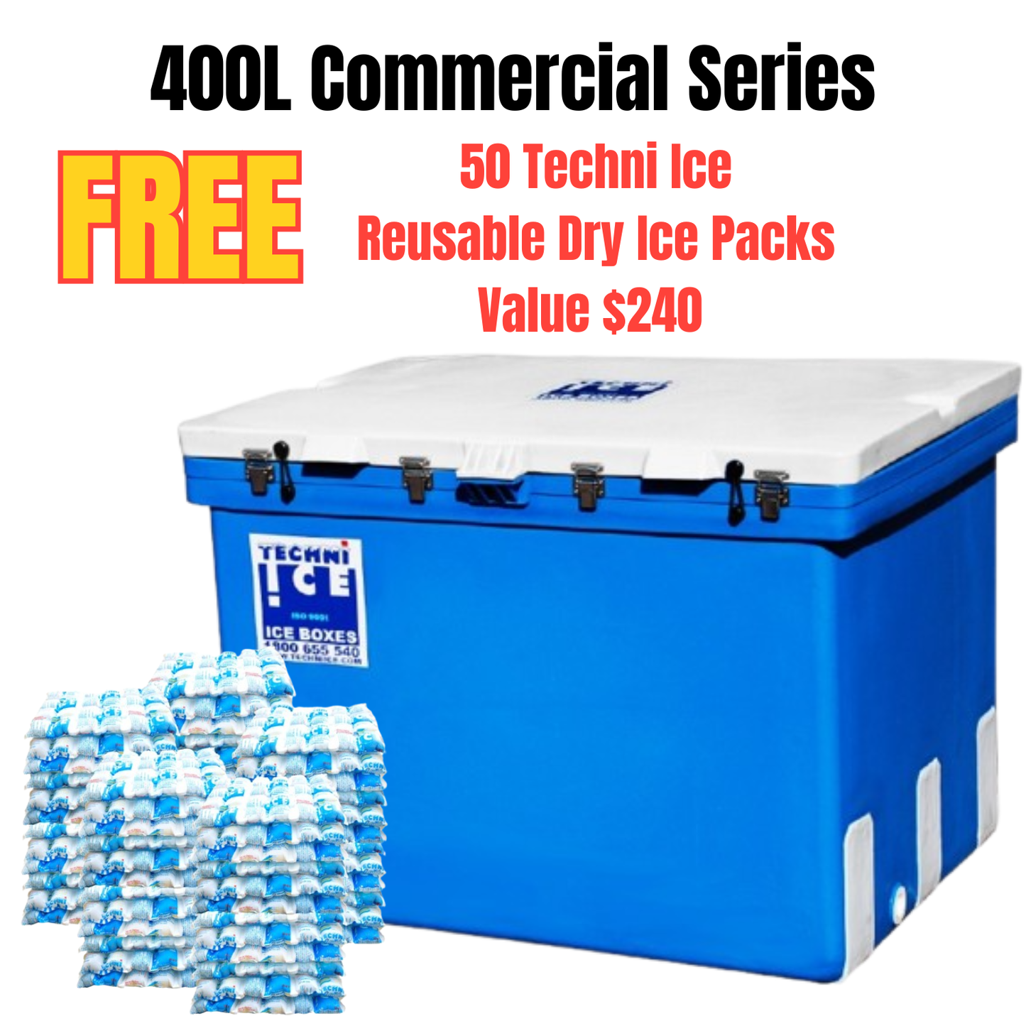Techni Ice Commercial 400L *FREE 50 REUSABLE DRY ICE PACKS VALUES $240 *FRESH STOCK JUST ARRIVED*