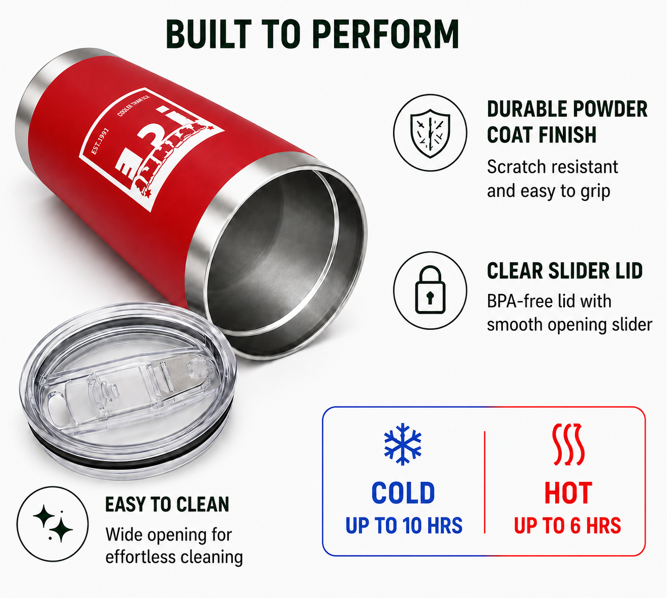 Techni Ice 600ml (20 oz.)Worksite Tumbler Lava Red + 3 Free Techni Ice Reusable Dry Ice Packs