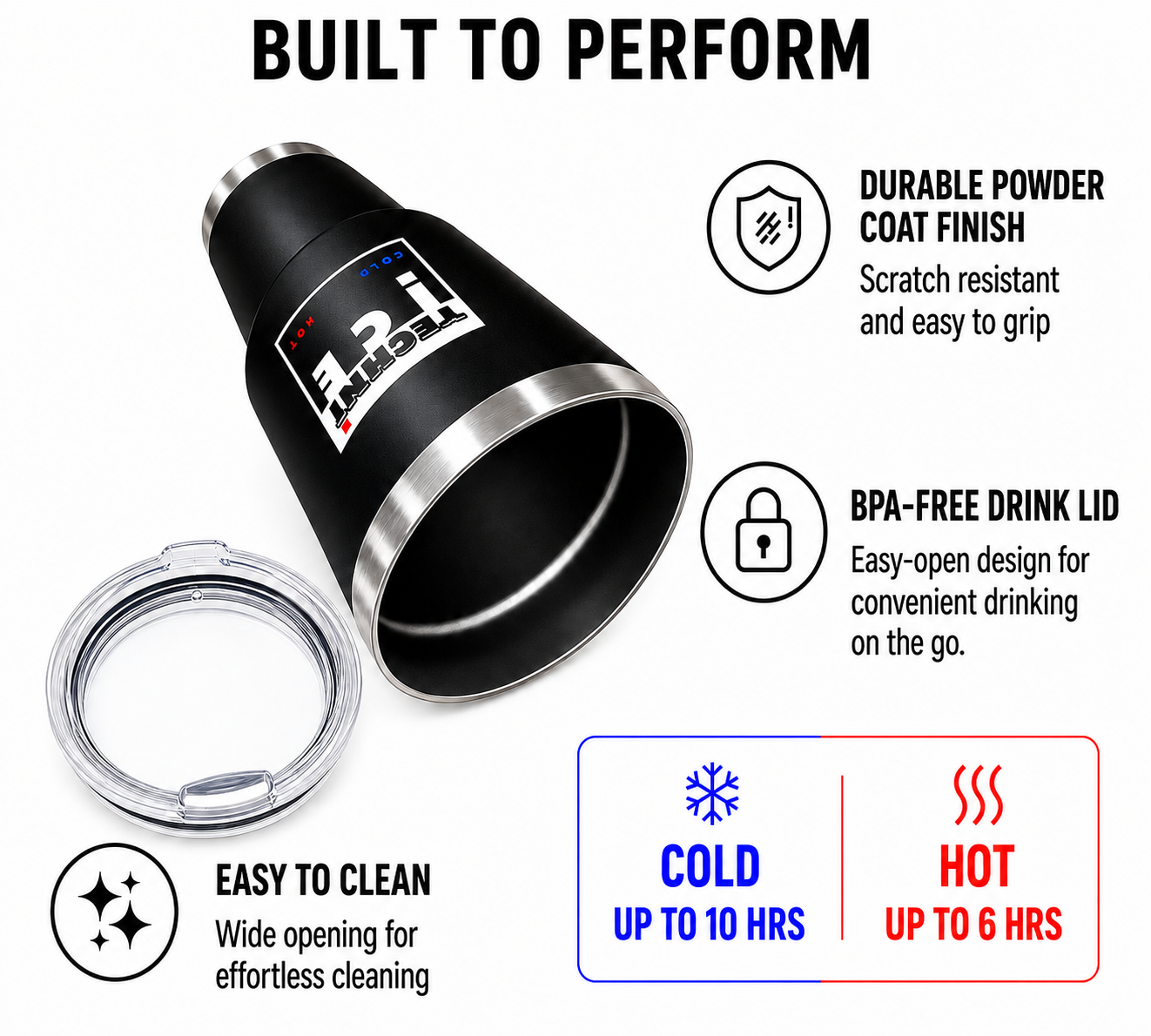 Techni Ice 1200ml (40 oz.) Adventure Tumbler Coal Black +3 Free Techni Ice Reusable Dry Ice Packs
