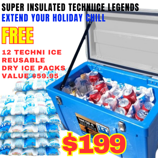 Techni Ice Classic Travel Chill 45L Ice box Blue *FRESH STOCK JUST ARRIVED *FREE 12 REUSABLE DRY ICE PACKS VALUES $59.95